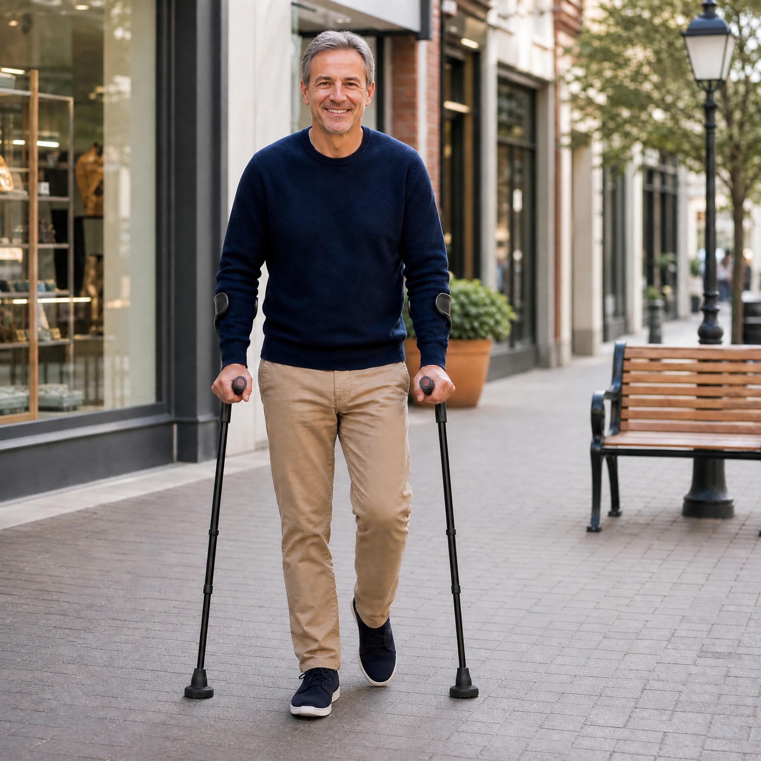 KMINA Muletas Adulto Acolchadas (x2 uds), Altura Regulables Aluminio, Ortopédicas, Negro - Fabricado en España