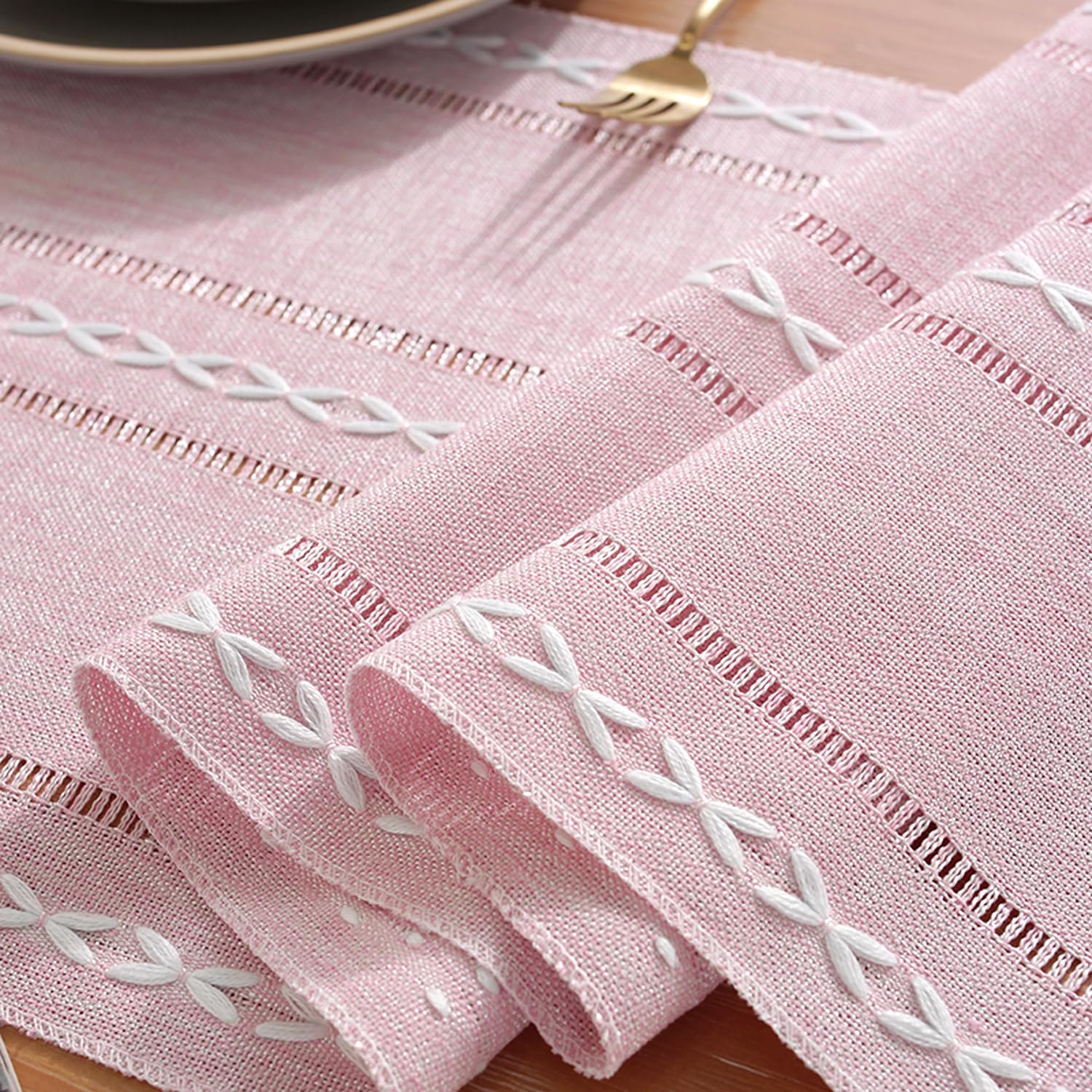 FANSU Runner da Tavola Moderno, Fatto a Mano Cotone e Lino con Nappe Decorazione Nordico Semplice Classico per Tavolo Lungo Decorazioni per la Casa, Matrimonio,Feste (33×200cm,Fiori di ciliegio