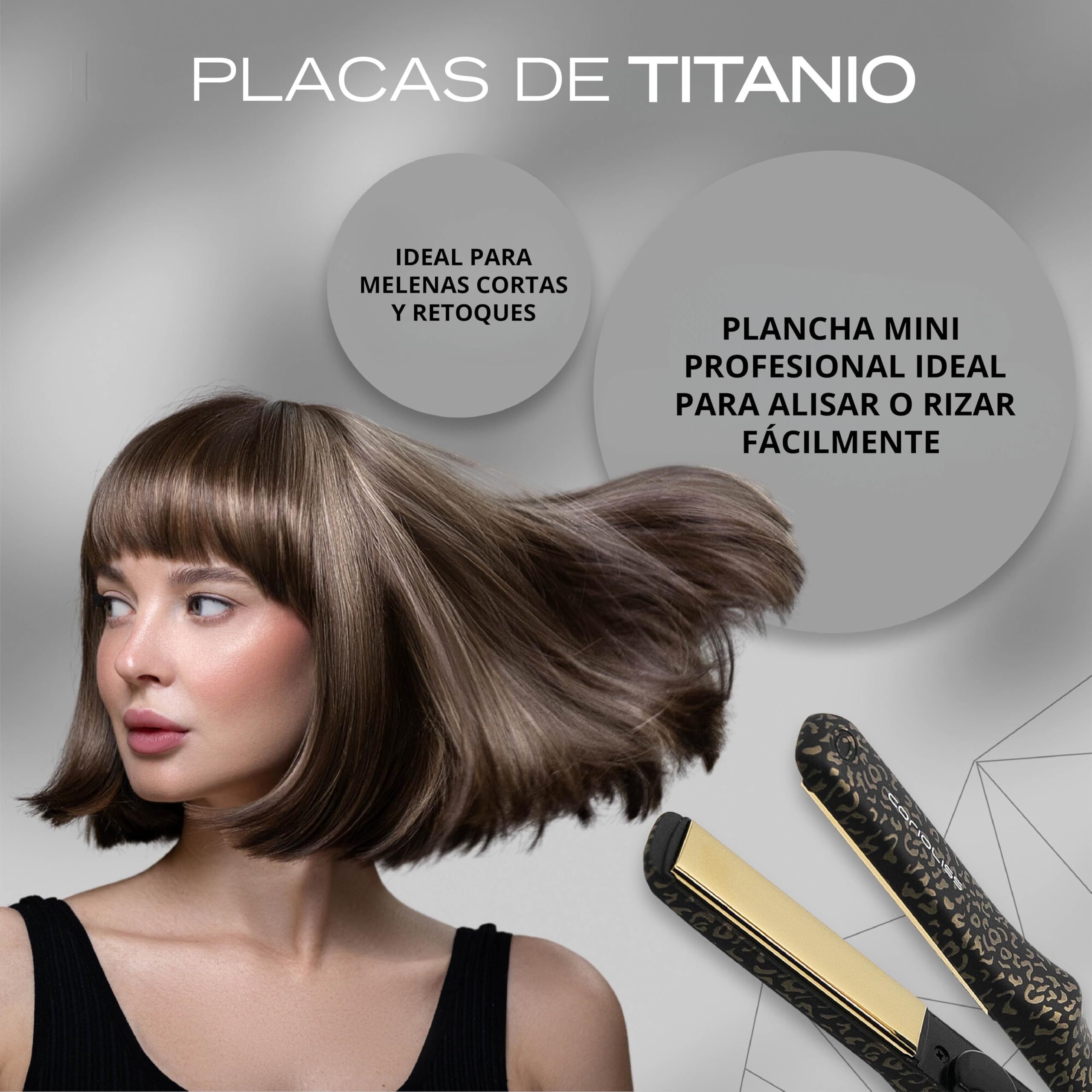 Corioliss C Trip Mini Plancha Pelo Viaje | Placas de Titanio | Pelo Corto | Control de temperatura 150º-200º Leopard Gold