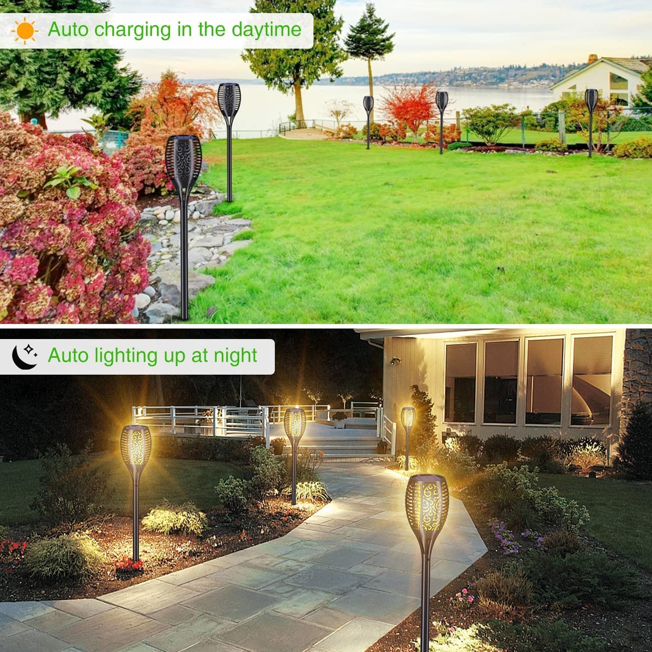 gabless Lampe Solaire Exterieur, Lumière Solaire de Torche Lampe 96LED, Lumiere Solaire Exterieur de Flammes, Lampe Solaire Exterieur Jardin IP65 Imperméable, Lampe Solaire Exterieur Jardin