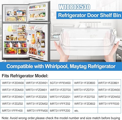 Miniatura 4 de Paquete de 2 W10803530 actualizado para repisa de puerta de refrigerador Whirlpool para estante de puerta de refrigerador Whirlpool, W10582649 para
