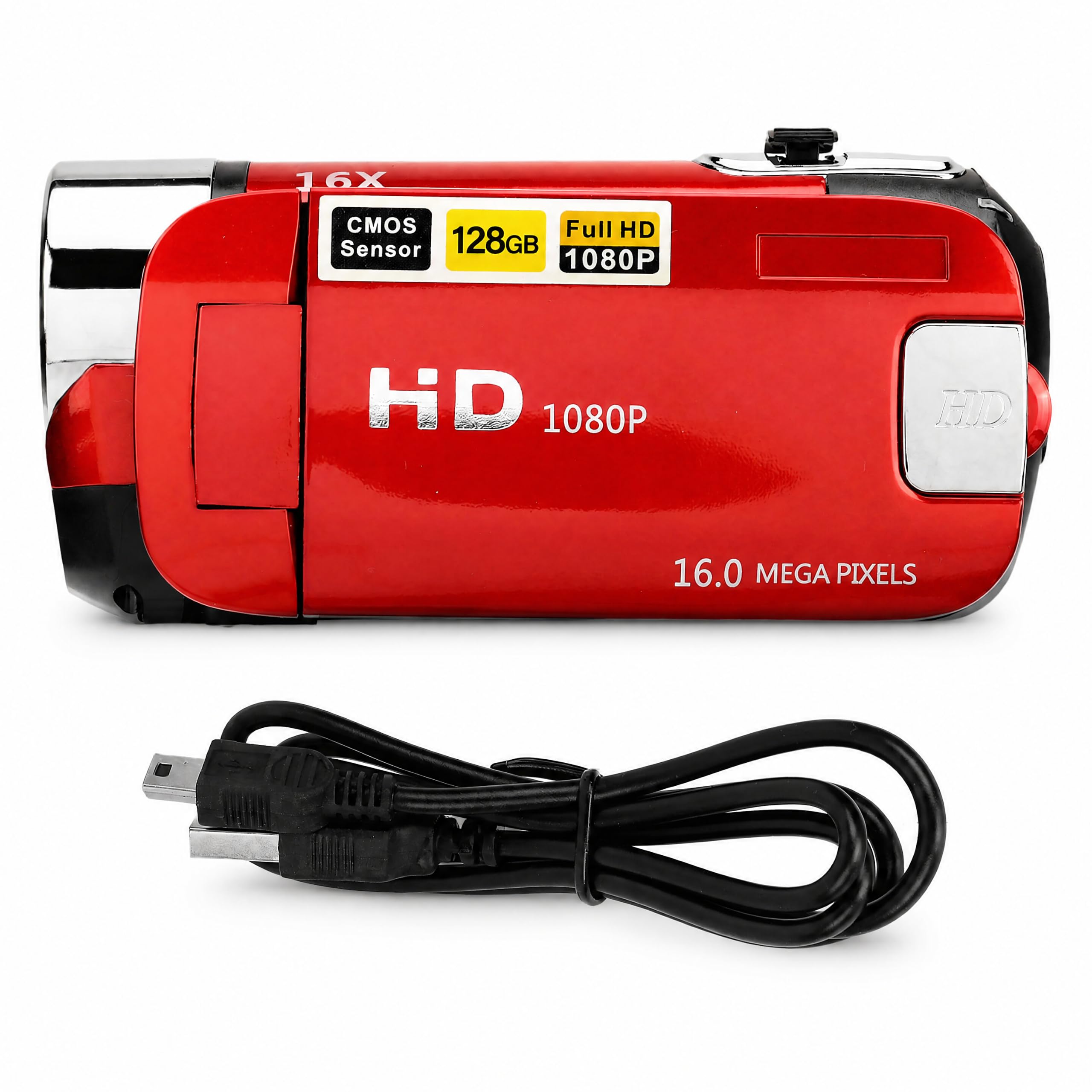 Video Camera, 1080P HD 16MP 16X Video Camera with Digital Zoom and Fill Light, 2.4 Inch Rotating Screen, Portable Camera Recorder(Red)-image-49