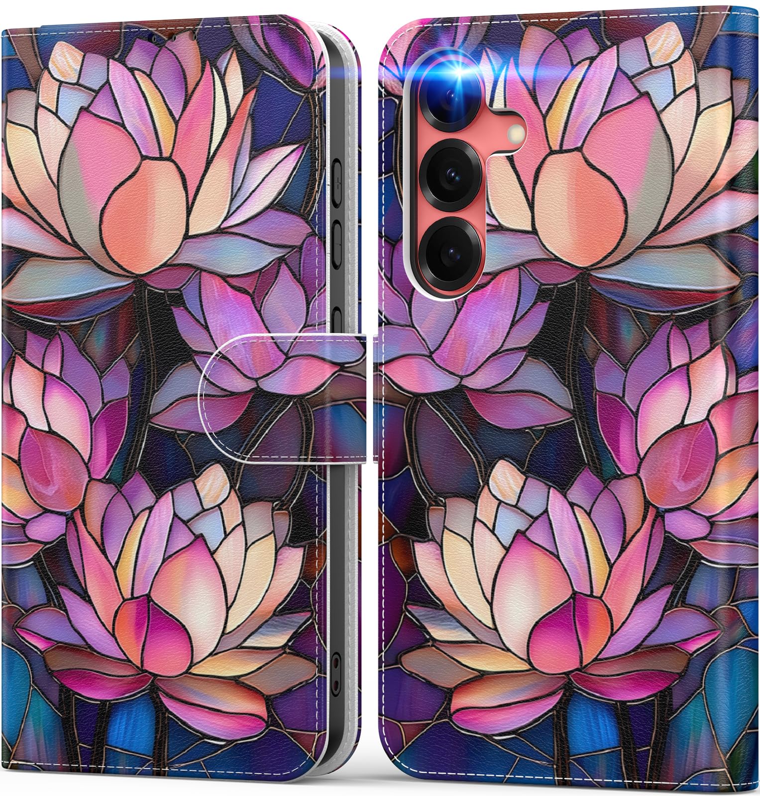 DEENAKIN for Samsung Galaxy S25 Wallet Case with Card Holder + Cash Clip, RFID-Blocking, Military-Grade Drop Protection & UV-Printed Artwork, Magnetic