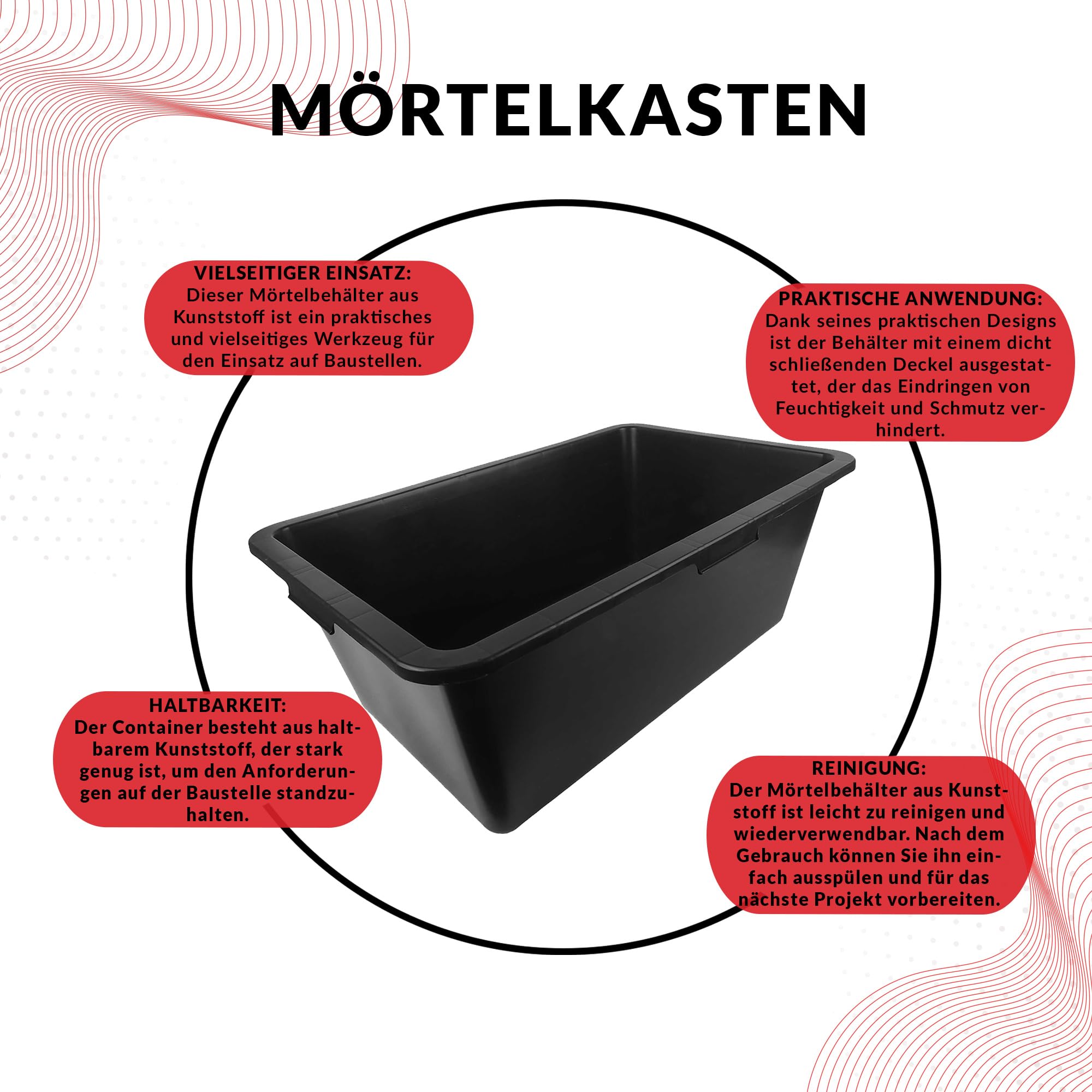 5 x skrzynka na zaprawę 60 l, wanna z tworzywa sztucznego, duża wanna do zaprawy murarskiej, betonu, gruzu i materiałów budowlanych, wiadro budowlane, wanna plastikowa, prostokątna, wanna