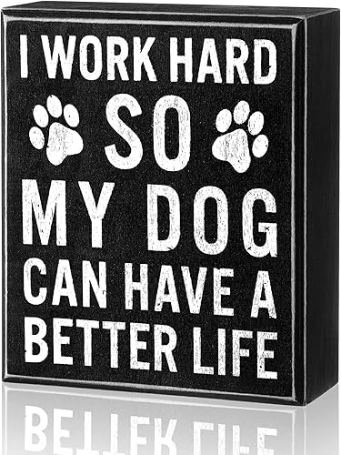 Letrero divertido de madera con texto en inglés "Work Hard Dog" para decoración de habitación de casa de campo con texto en inglés "Dog Can Have a