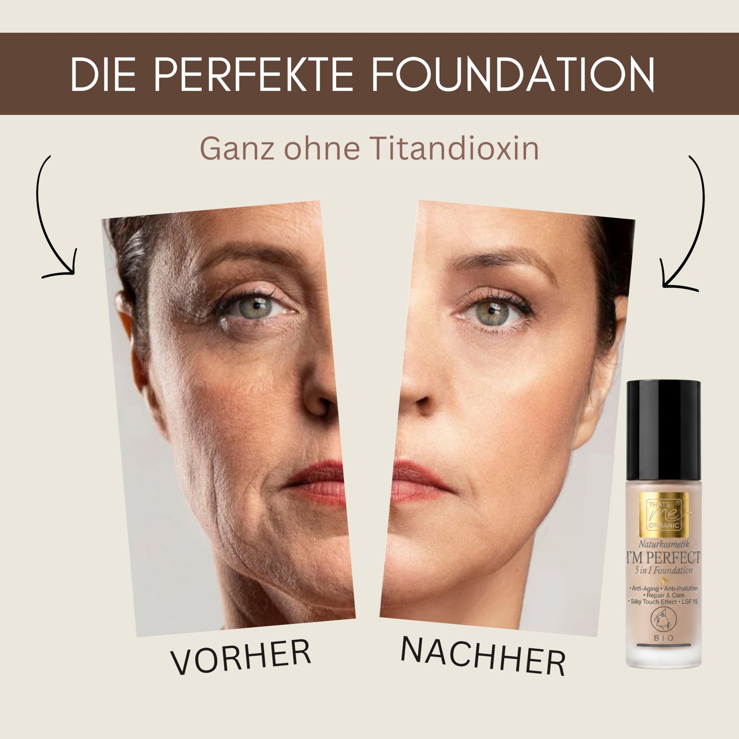 Thats me organic BIO Foundation Serum I´M PERFECT 5in1 – 30ml vegan ohne Titandioxid – Anti Aging Foundation Make Up mit Sonnenschutz LSF 15 – Naturkosmetik Make up für alle Hauttypen