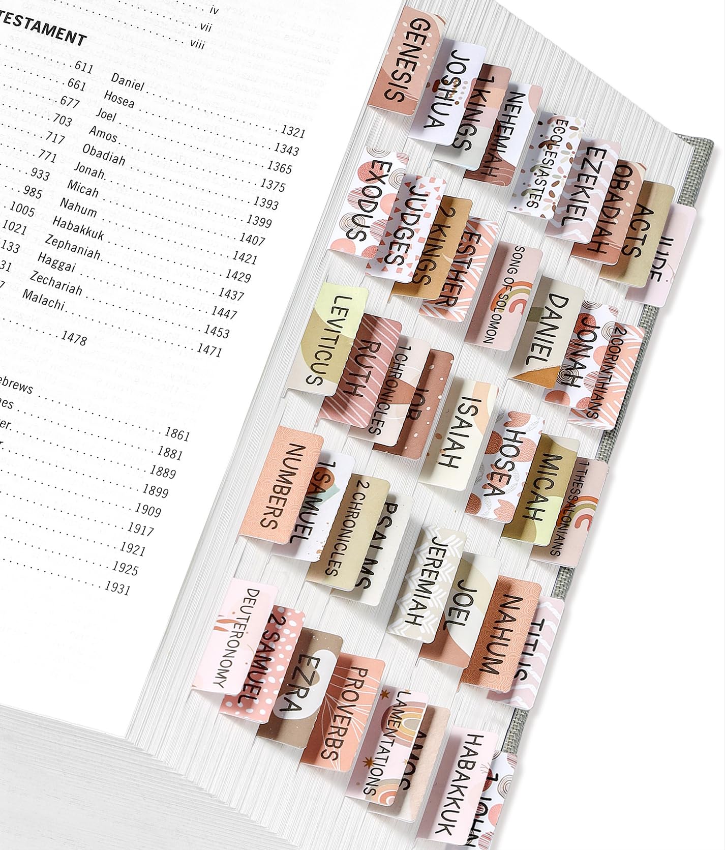 Taja Bible Tabs for Women & Men, Large Print Neutral Bible Tabs for Easy Navigation, 66 Tabs Old & New Testament, Extra 9 Blank Tabs (Cappuccino) - main product image