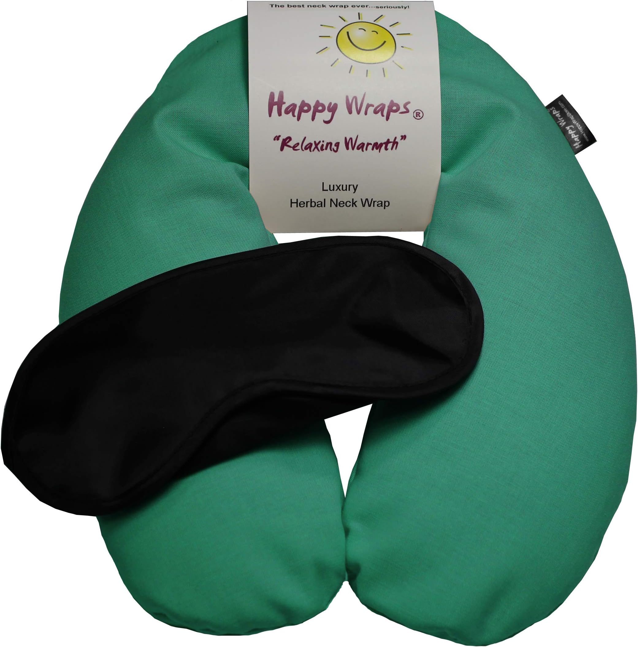 Microwavable Herbal Neck Wrap - Hot Cold Aromatherapy Neck Warming Pillow - Heating Pad for Migraines, Stress, Gifts for Women, Birthdays, Christmas and Free Sleep Mask - Green