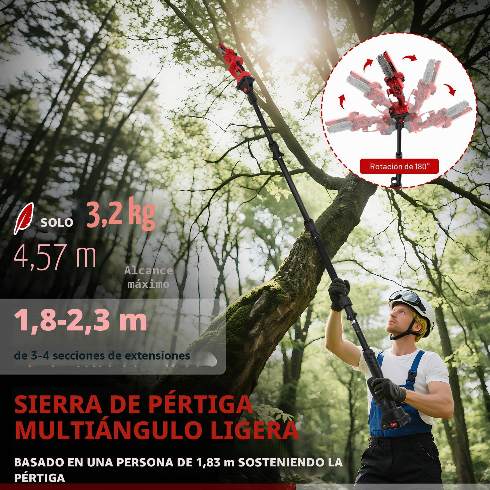 6 Pulgadas Mini Motosierra Telescopica & 55 mm Tijeras de Podar Eléctricas, 4 en 1 Kit de Herramientas de Jardín con 2 * 2 Ah Baterías, Alcance Máximo Hasta 4,5 m