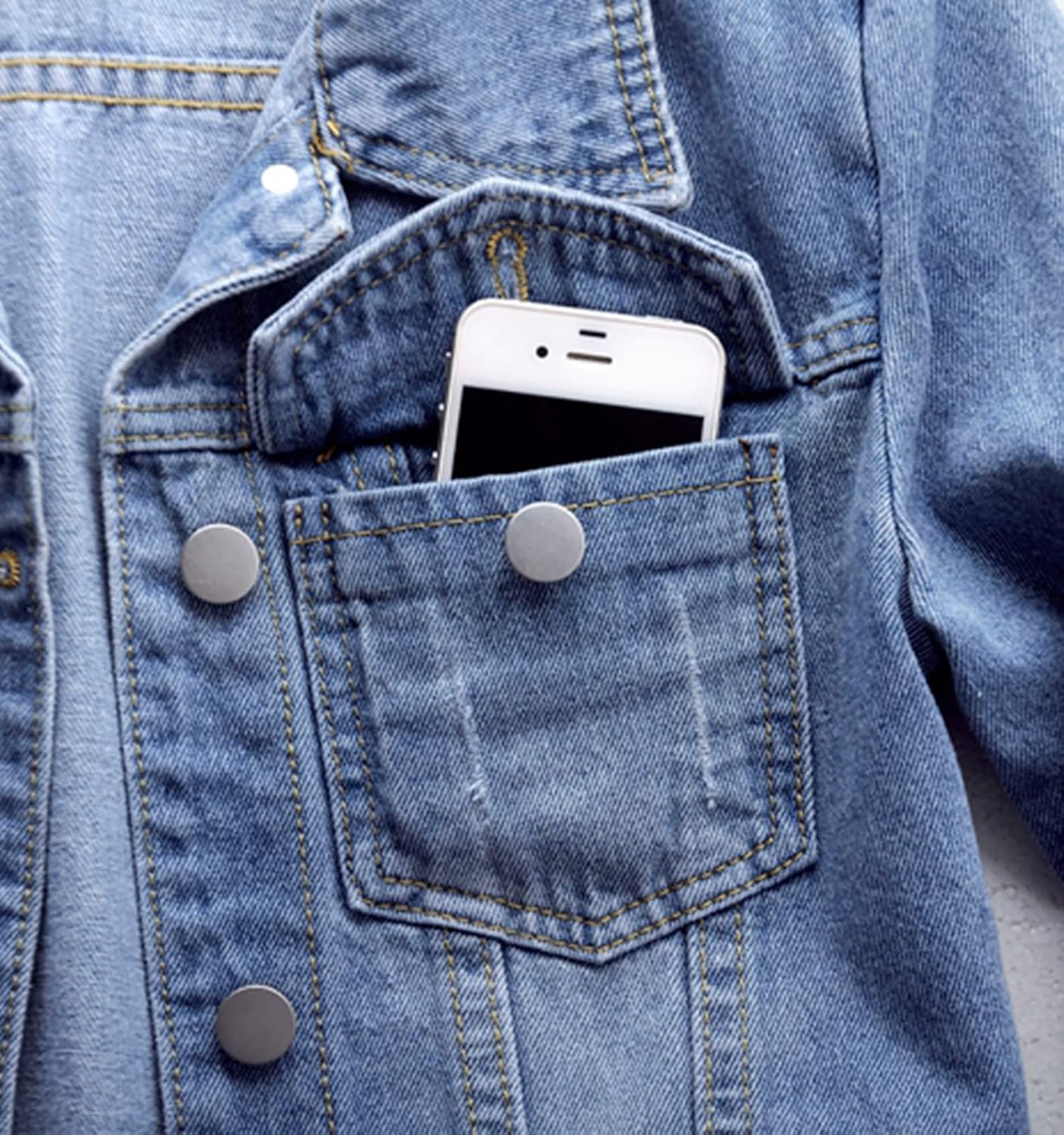 Ladyful Women's Bride Casual Jean Jacket Distressed Ripped Denim Jacket Coat with Pockets - Image 5