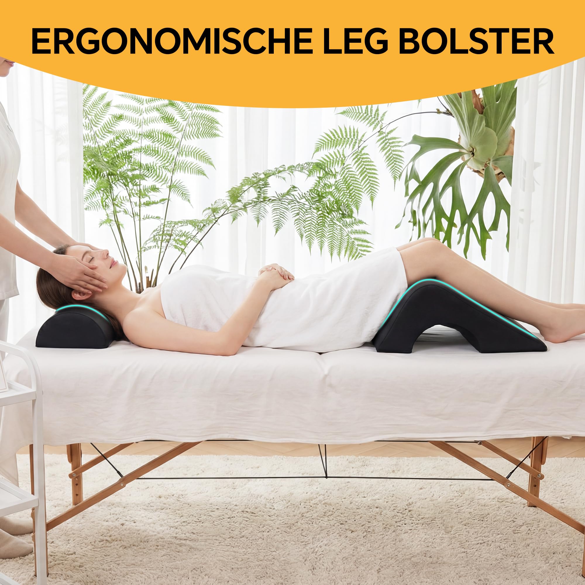 2-in-1 Beinlagerungskissen, ergonomisches Massagekissen für Knie & Beine, wasserdichtes Schaumstoff-Bolster mit Kunstlederbezug, für Massagetisch, Tattoo, Yoga & Zuhause