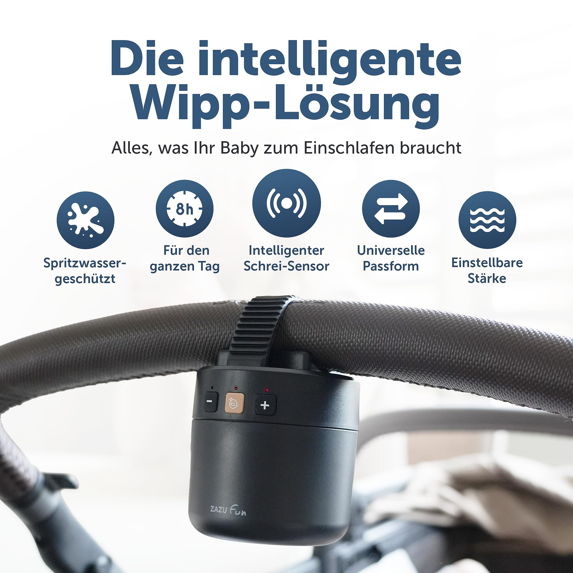 ZAZU ROXY Baby Rocker – Elektrischer Kinderwagen-Schaukler mit Weinen-Sensor, einstellbarer Wipp-Stärke & 40-Min-Auto-Off – Tragbar, wasserabweisend & USB-aufladbar