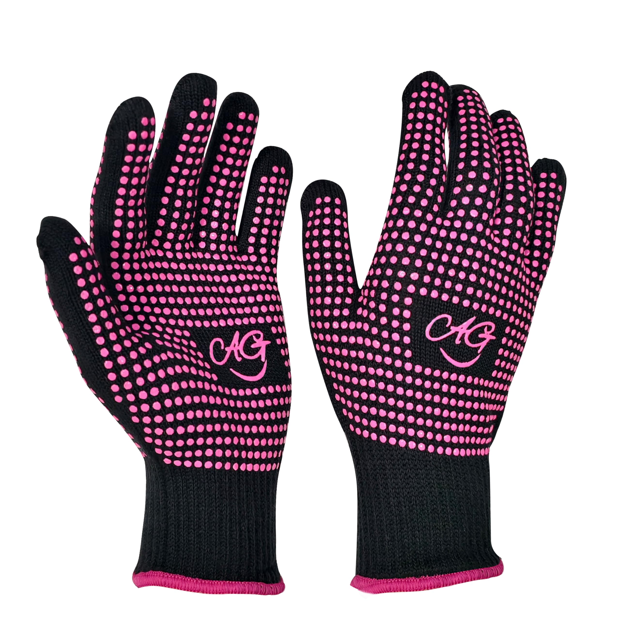 ANGENIL Professional 2 Pcs Heat Resistant Gloves with Pink Silicone Bumps for Hot Hair Styling Tools, Fit All Adult Hand Sizes, No-Slip Heat Gloves for Flat Iron Hair Straightener Curler Sublimation