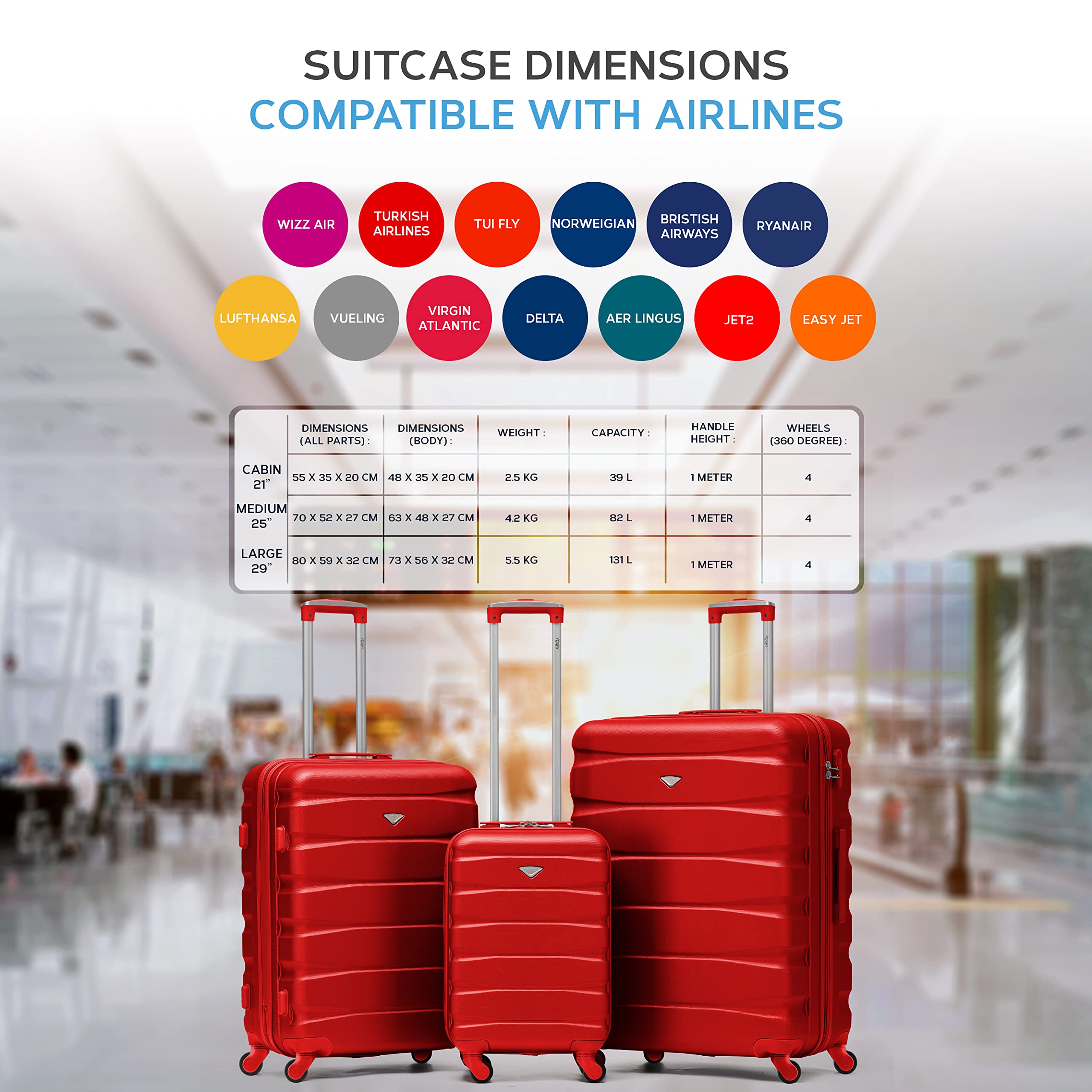 Flight Knight Set of 2 Premium Suitcases - Extra Stong Lightweight Luggage - Hardcase Suitcases with 4 Wheels & Built in Lock - (Set of 2 S+L)