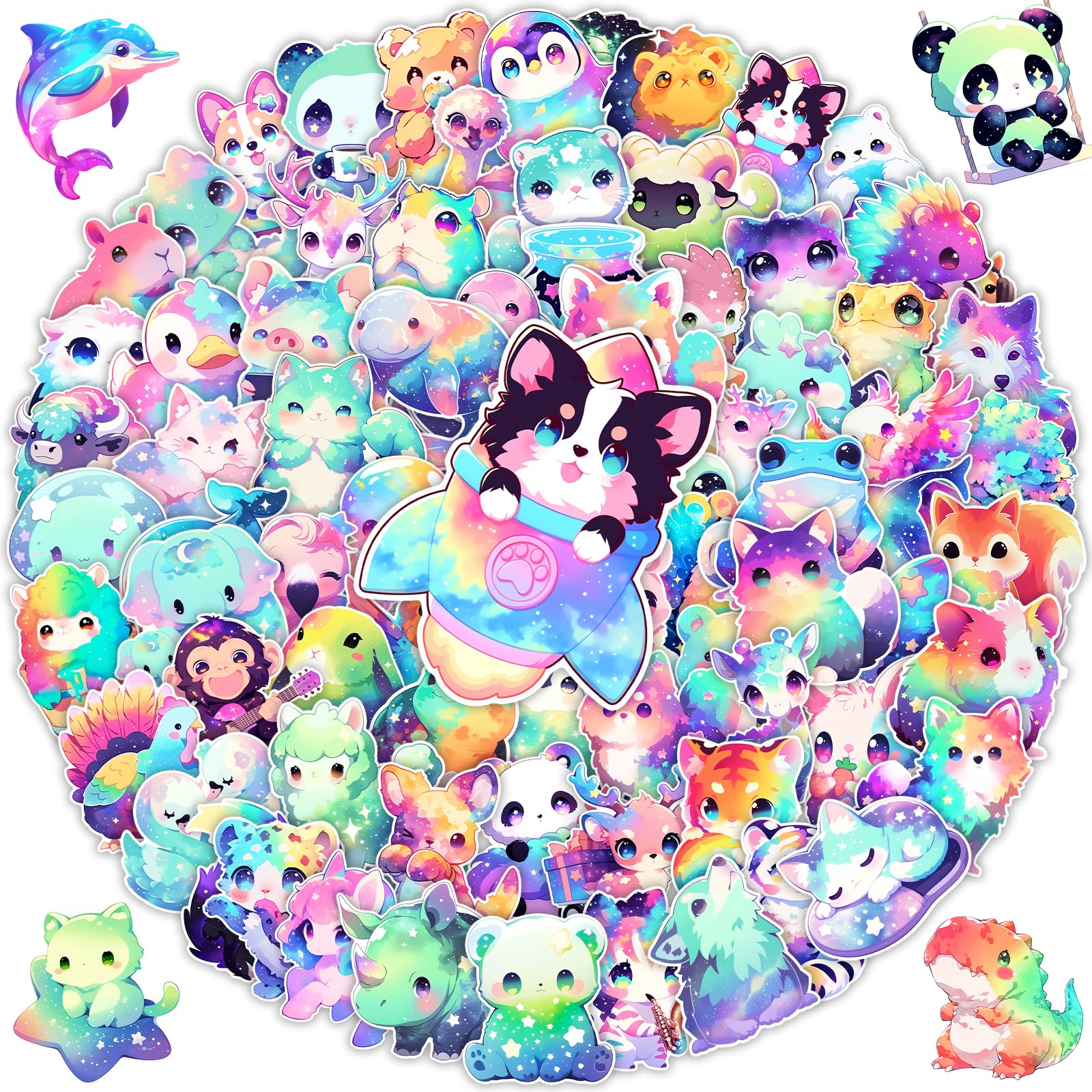 Zestaw 100 uroczych tęczowych naklejek ze zwierzętami, dla dzieci, dziewcząt, nastolatków, kawaii, wodoodporne winylowe naklejki na butelkę wody, estetyczna kreskówka zwierzę naklejka na laptopa