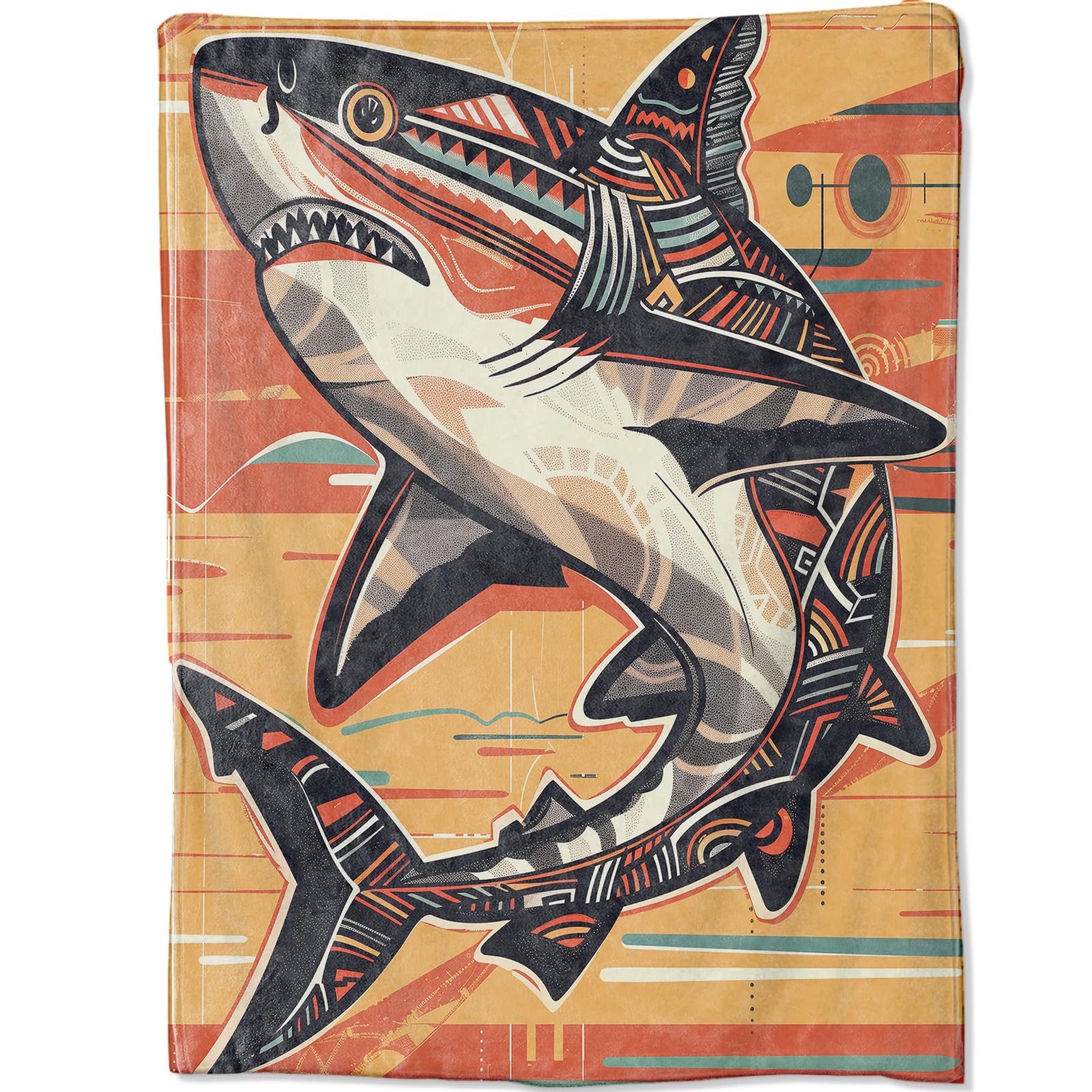 amepay Colorful Shark Blanket Gifts, Orange Fashion Modern Vibrant Ocean Life Throw Blankets for Home Bedroom Couch Room Decor, Fluffy Comfortable