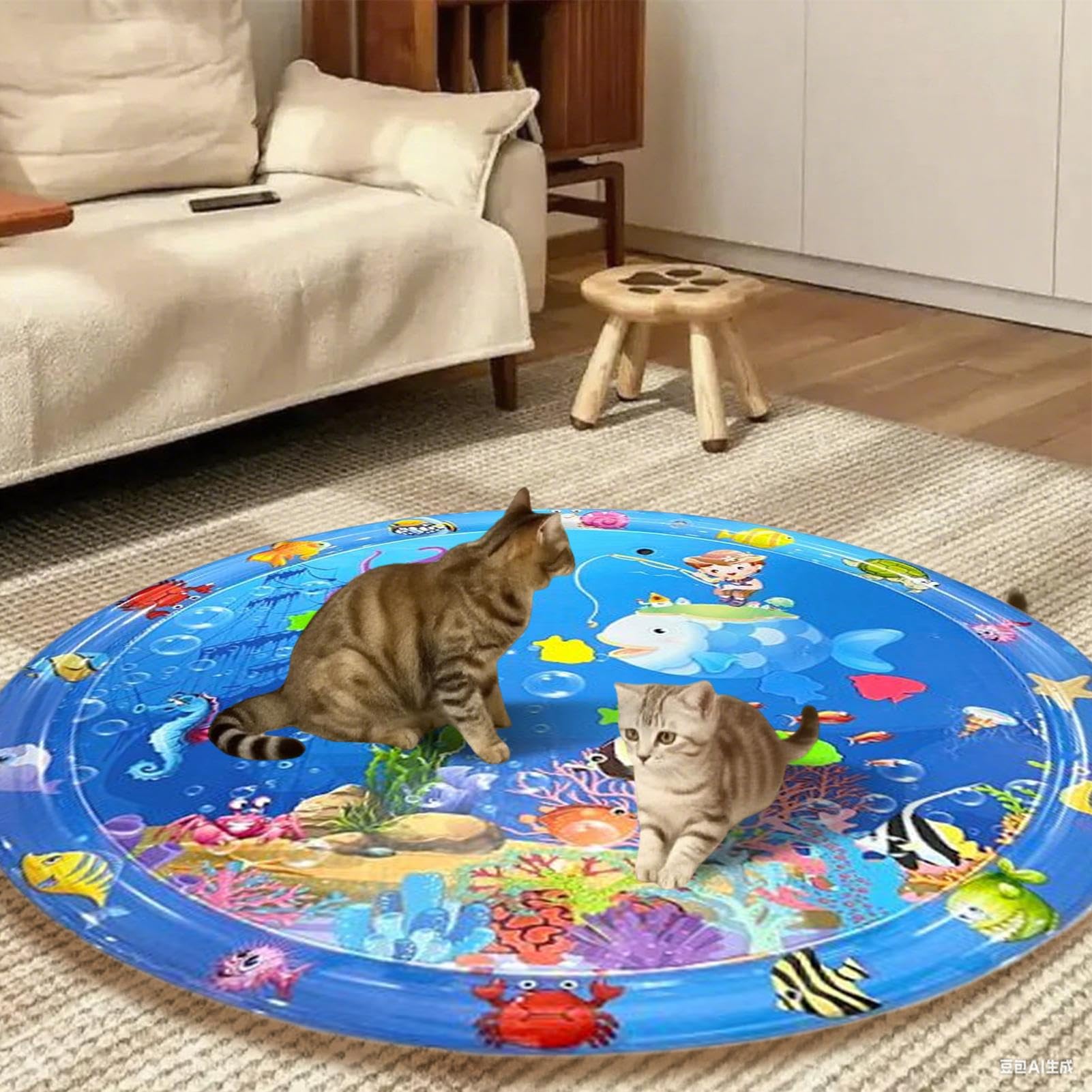 Cuscino Refrigerante per Cani | Tappeto Antigraffio per Acqua e Gioco 100x100 cm | Giocattolo Sensoriale Interattivo con Pompa Gonfiabile per Esterno Interno Casa Giardino Viaggio Auto