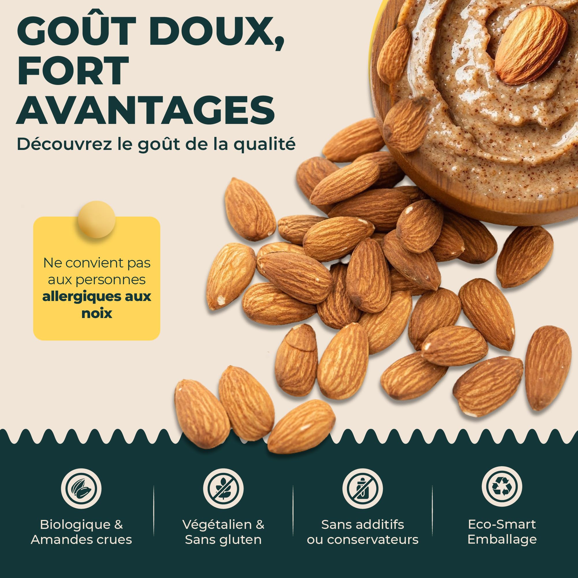 FOODIN Beurre d’amande brun, pâte à tartiner au beurre d’amande bio, bonne source de protéines et d’acides gras, 100% amande, sans gluten et végétalien (2 x 250g)