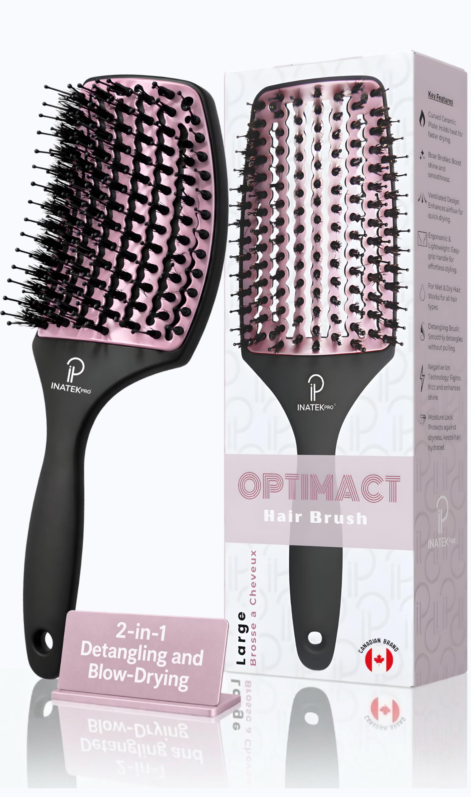 Cepillo de cerdas de jabalí curvado ventilado para secado con secador (grande) con mango cómodo, cepillo de cerdas suaves para cabello grueso y fino, cerdas naturales de jabalí para mujeres,