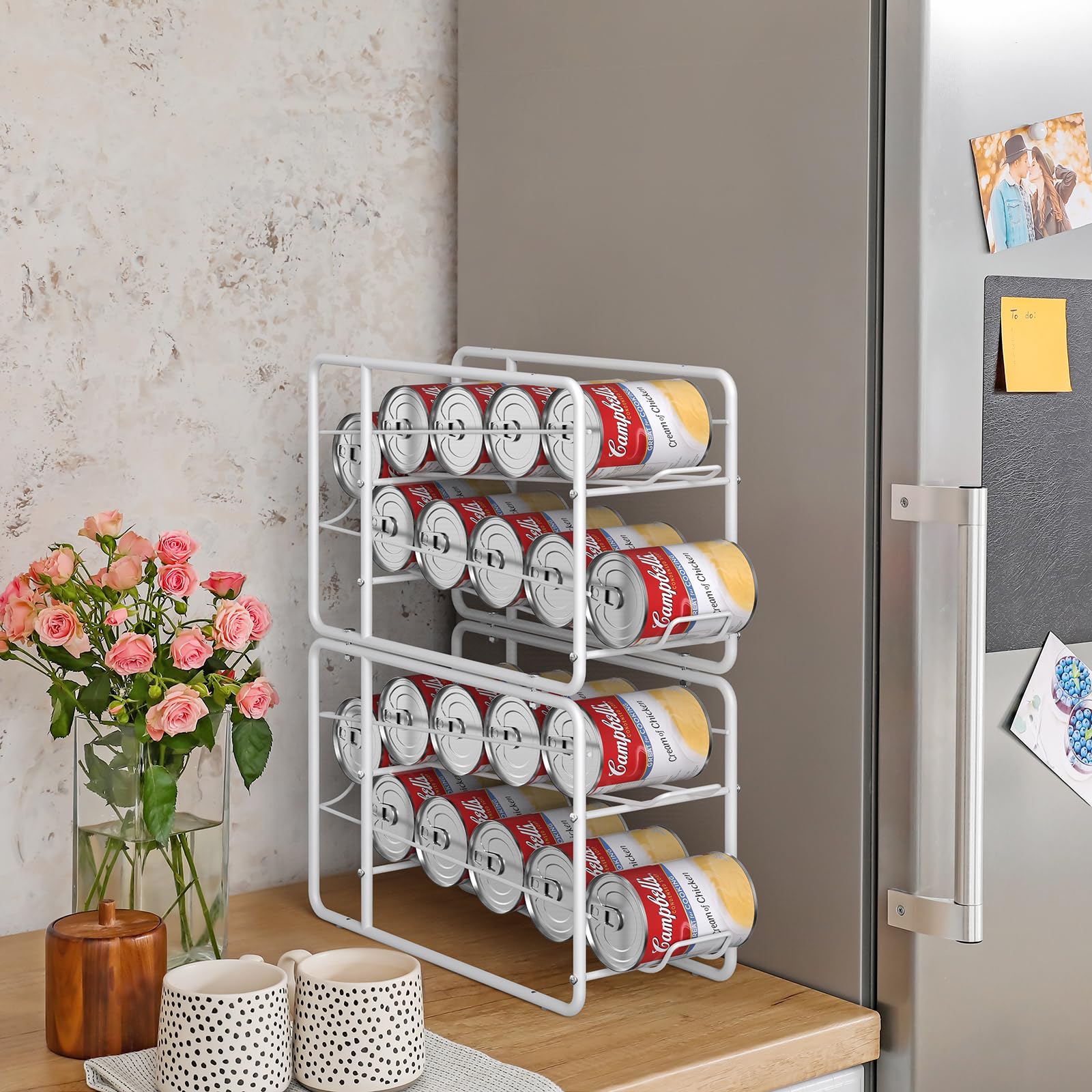 MOOACE Dosenspenderregal, stapelbar, für Konserven, Küchenschrank, Speisekammer, Arbeitsplatte, Weiß, 4 Stück