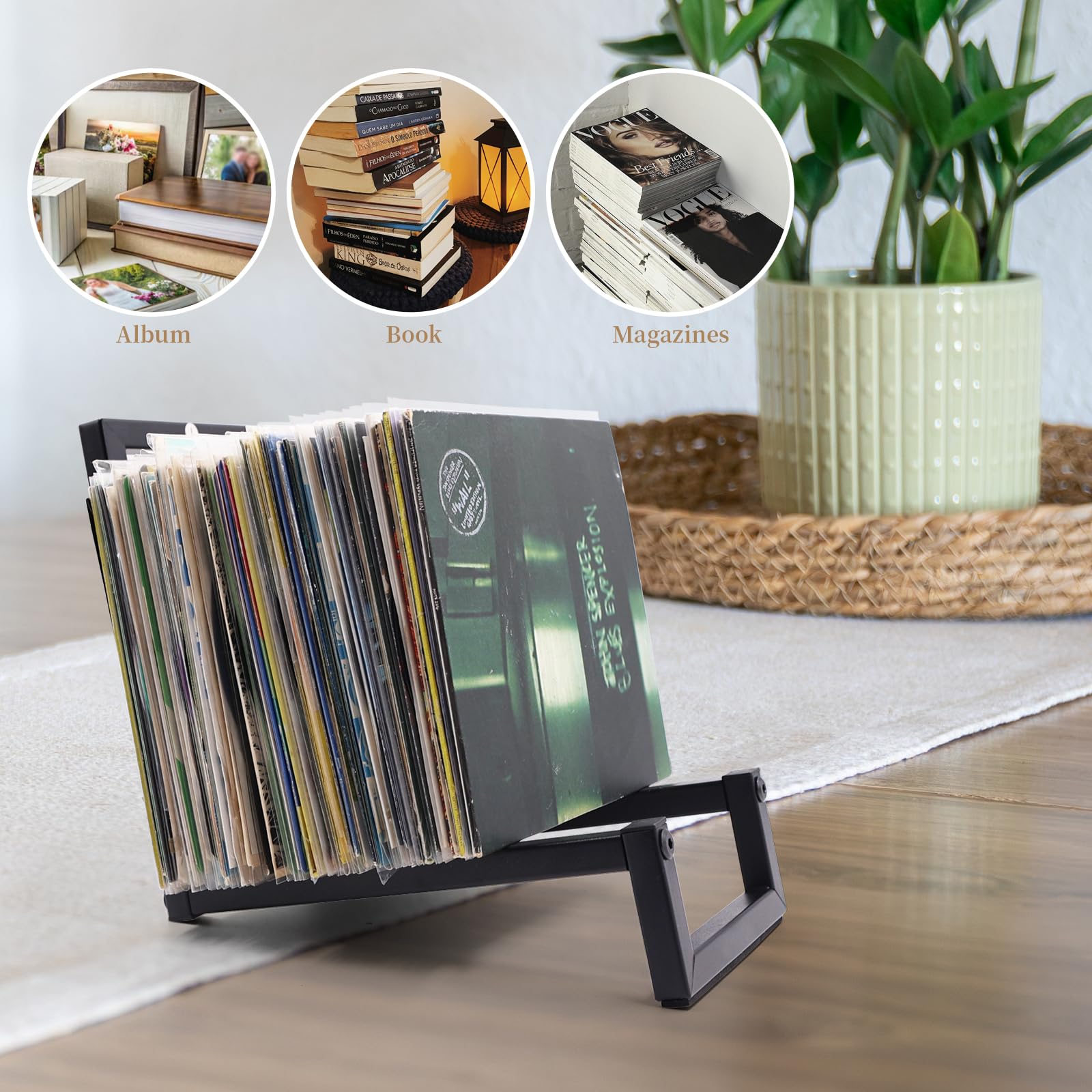 MayRecords Espositore per dischi in vinile, a forma di Z, in metallo nero, può contenere fino a 30 album, doppio metodo di installazione, multiuso per CD/libri/cartelle