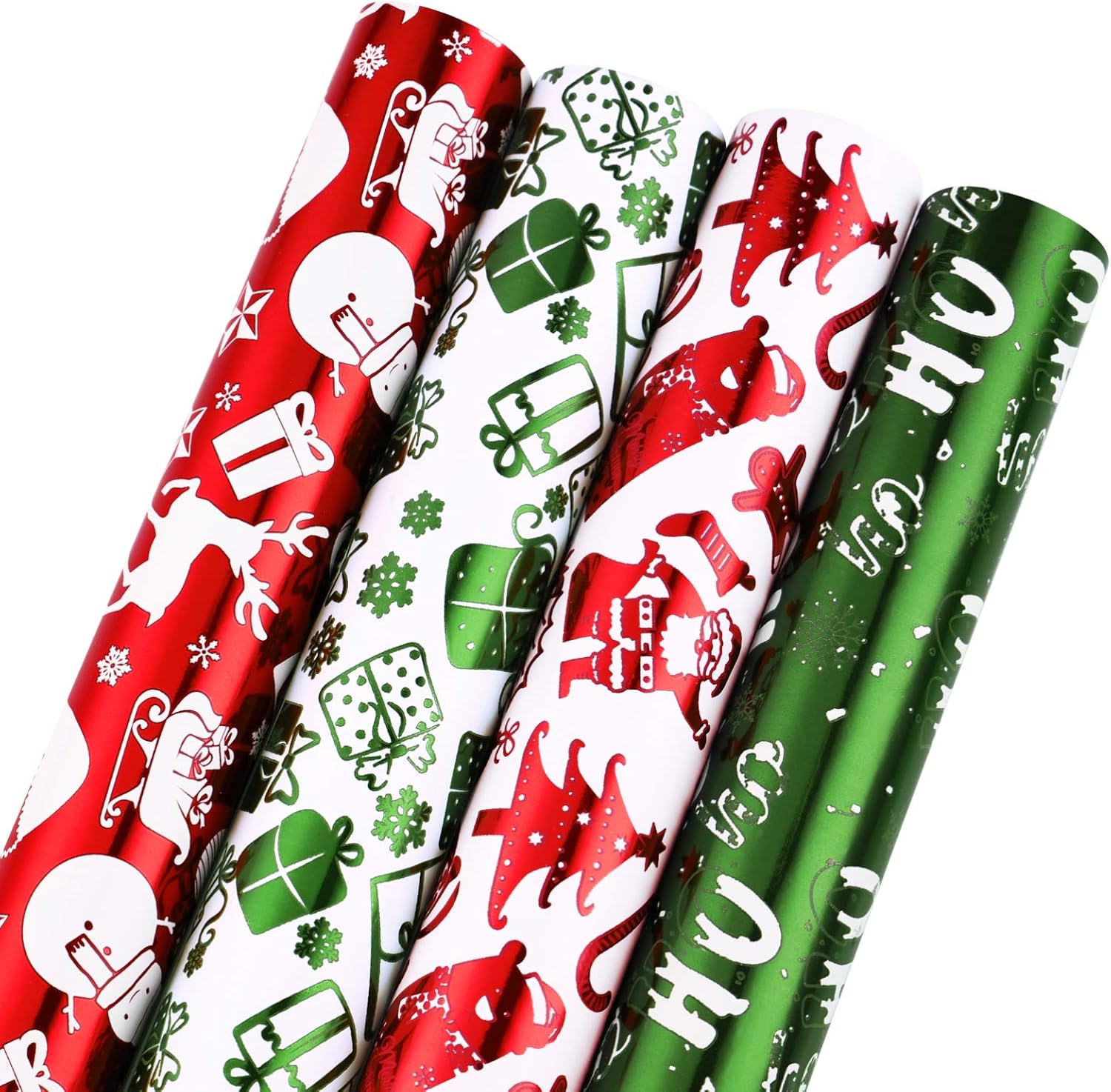EXCEART 4pcs Christmas Wrapping Paper Rolls Foil Candy