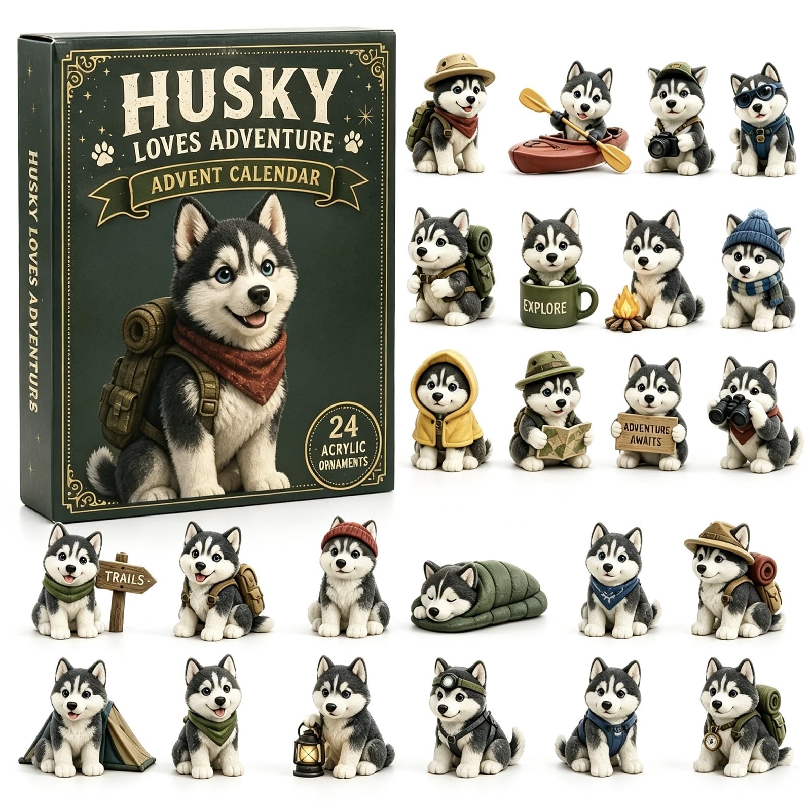 2026 Siberian Husky Advent Calendar 24-day Dog Christmas Countdown Calendar