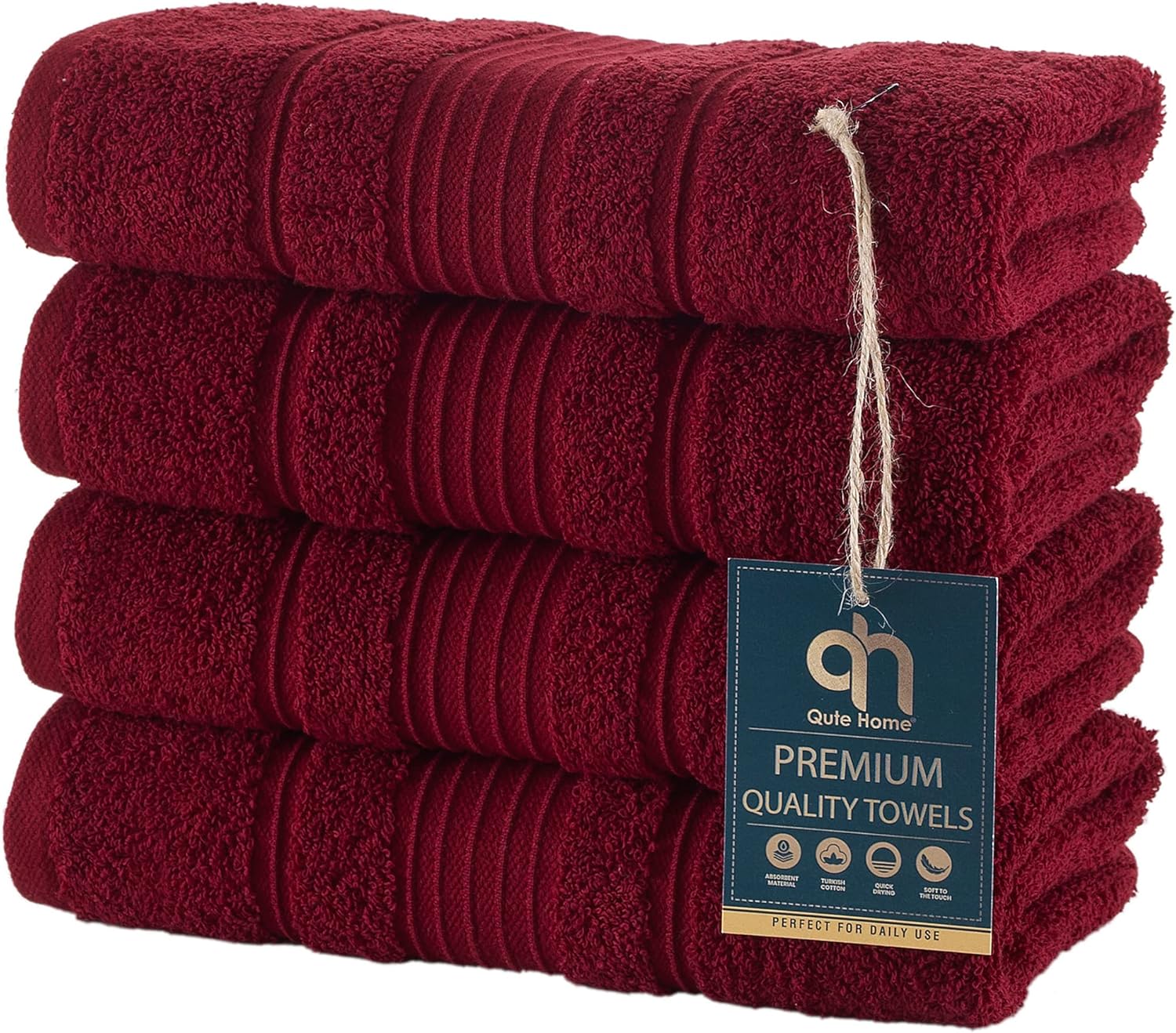 Qute Home 4Piece Hand Towels Set, 100 Turkish Cotton