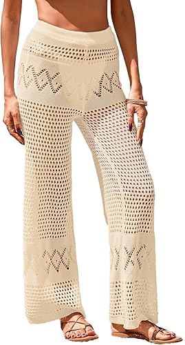 BreathSunny Womens Crochet Knit Swimsuit Coverup Pant Summer 2025 Elastic Waist 