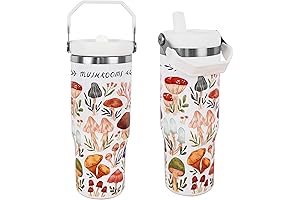 Mushroom Tumbler 30oz Insulated Water Bottle with Vertical Handle & Straw