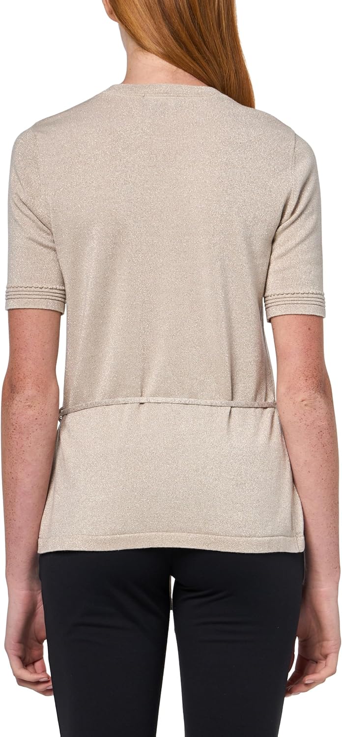 H Halston Womens Short Sleeve High Neck Belted Top