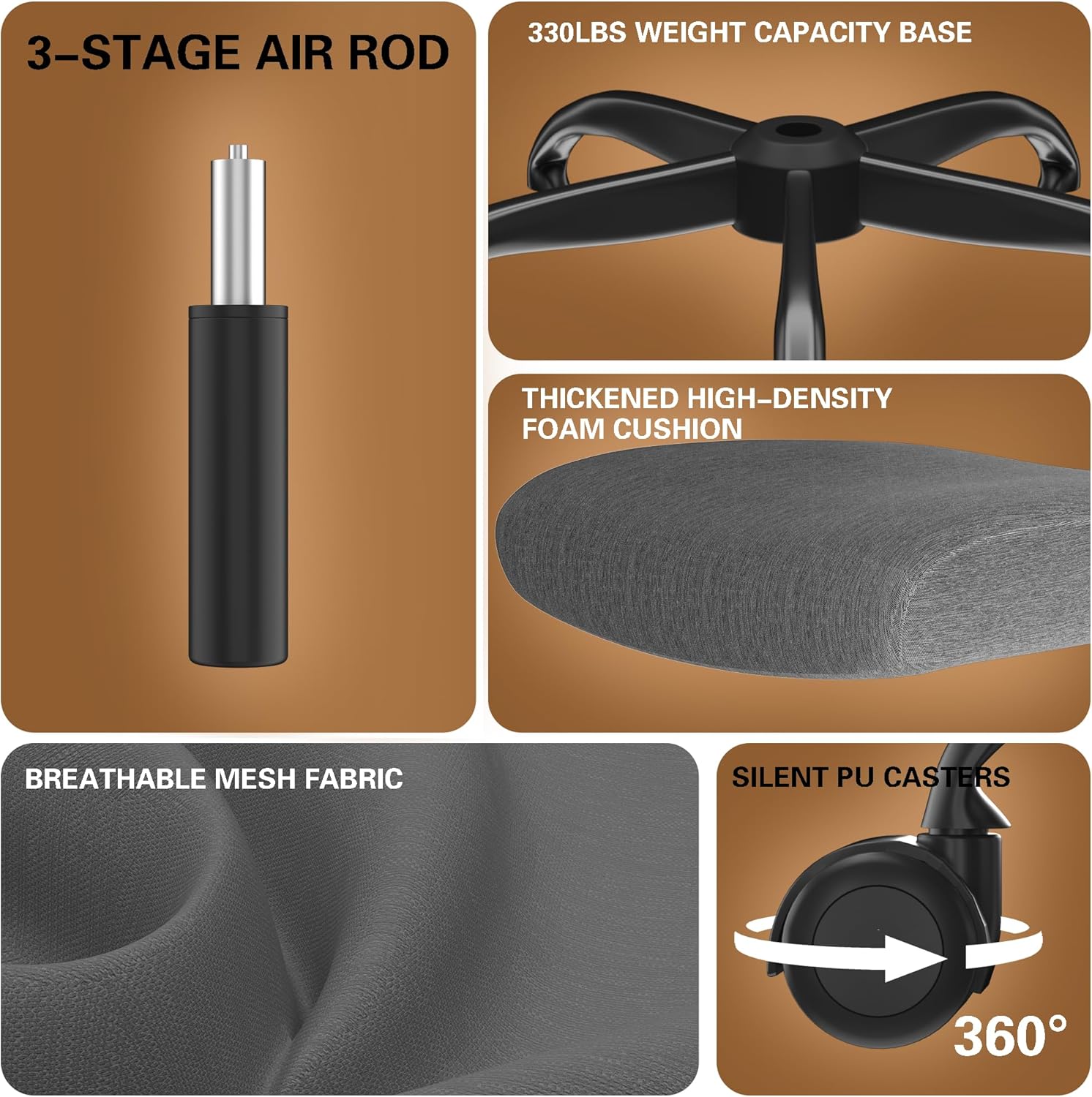Ergonomic Office Chair - High Back Desk Chair with Adjustable Lumbar Support, Breathable Mesh Back, 330LBS Capacity, Easy Assembly, for Home Office Executive Computer Task