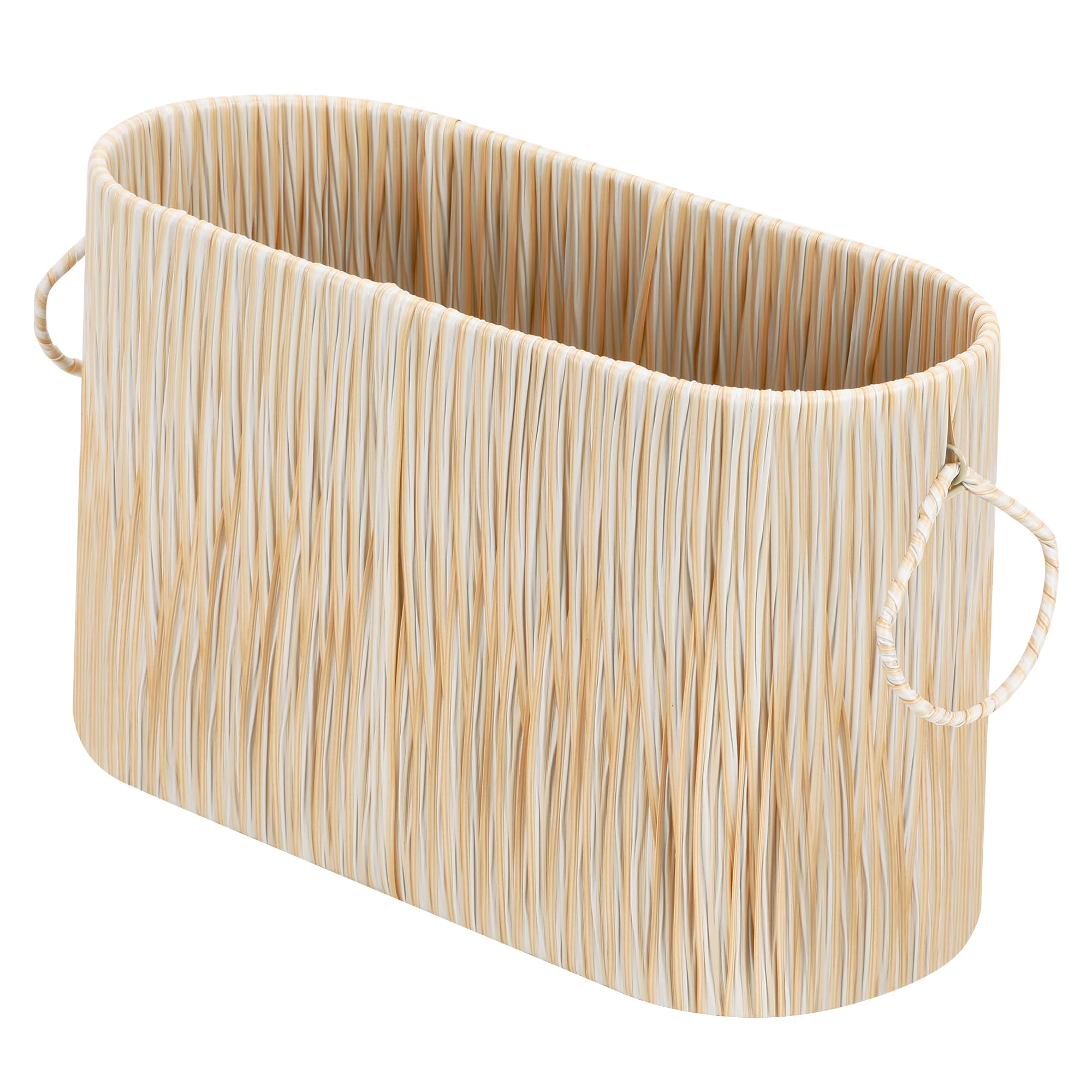 Graciadeco Wicker Toilet Paper Storage Holder, Narrow Woven Basket for Extra Toilet Paper Waterproof Bathroom Toilet Organizer Free Standing for 6 Mega Rolls, Beige
