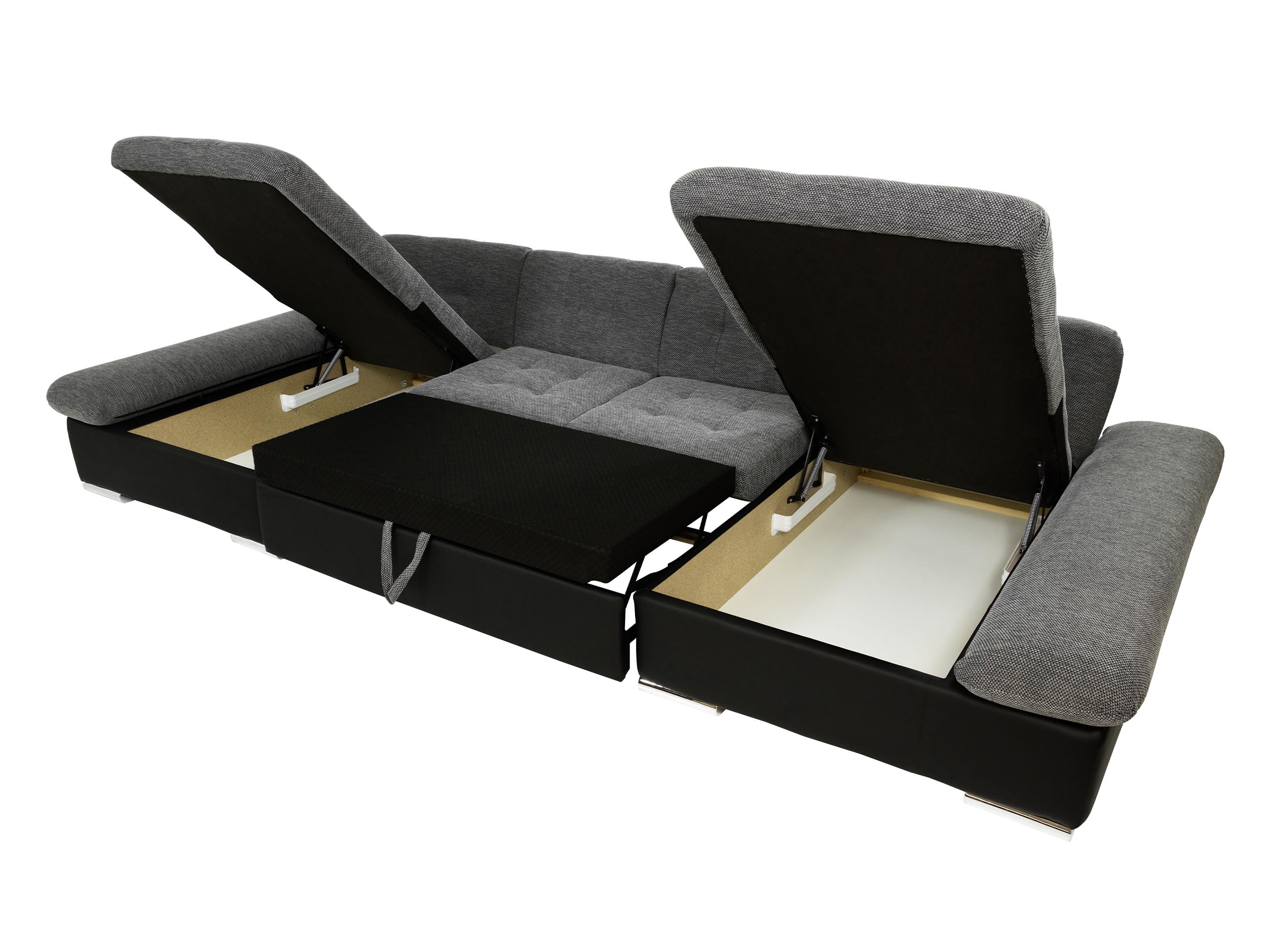 Mirjan24 Divano angolare Alia con braccioli regolabili, 2 cassette da letto e funzione sleep, divano ad angolo a forma di U dal produttore, divano e paesaggio residenziale (Flow 12)