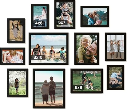 Heimlove Black Collage Picture Frames Set of 12,Two 8x10,Two 6x8, Four 5x7,Four 4x6 Photo Frames,Gallery Wall Frame Set for Wall Mount or Tabletop Display