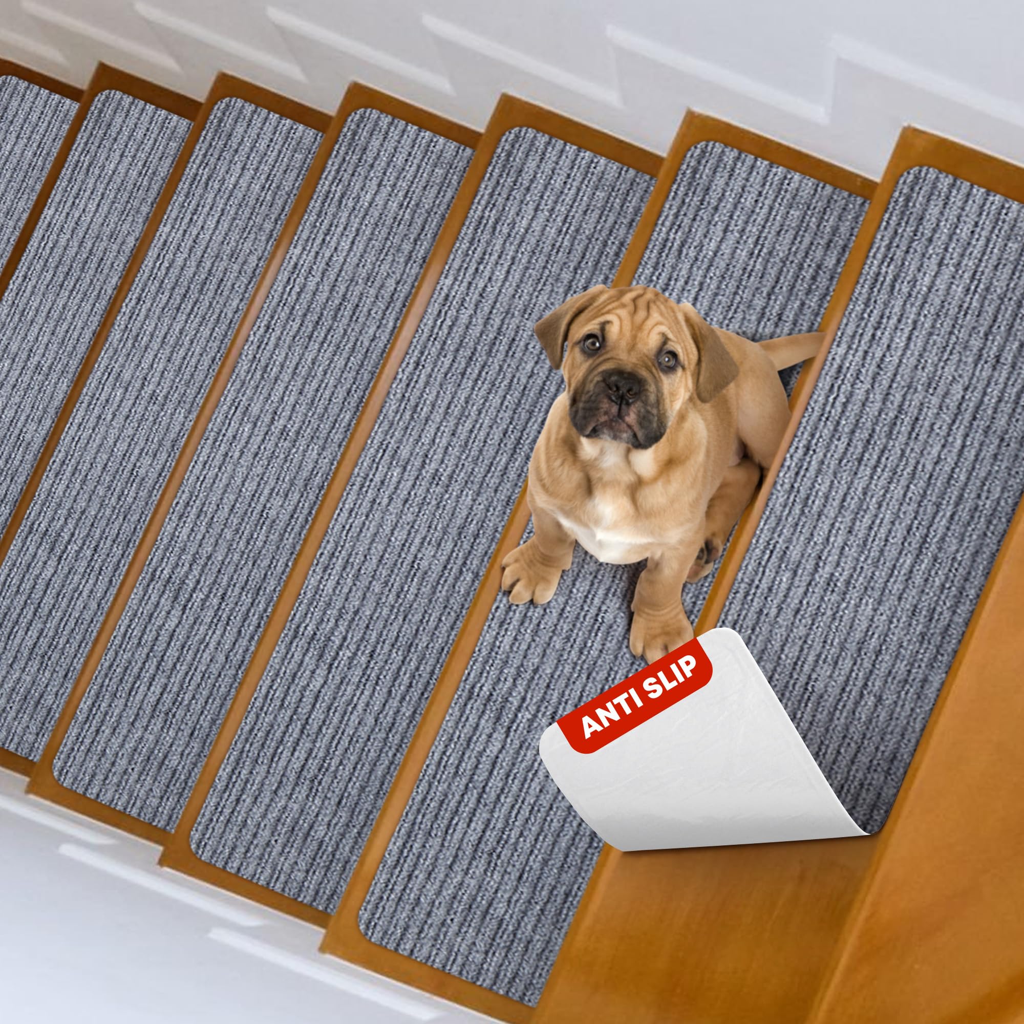 MBIGM 15-Pack Non-Slip Carpet Stair Treads, 8 x 30 in, Light Grey