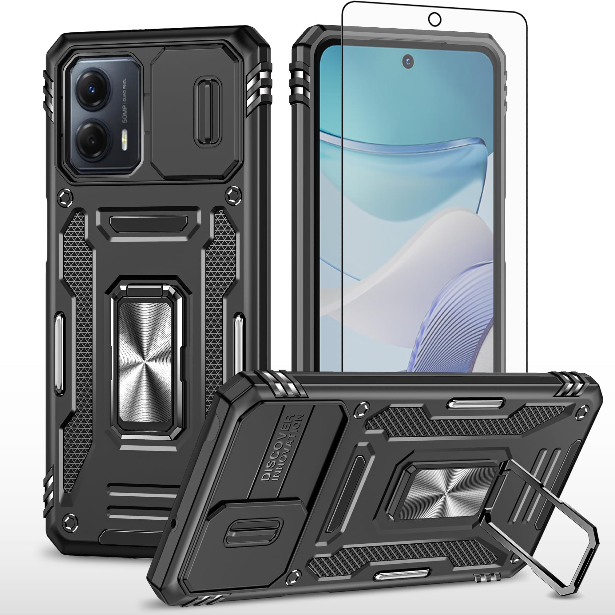 Asuwish Phone Case for Motorola Moto Edge 30 Neo with Tempered Glass Screen Protector and Slide Camera Cover Magnetic Ring Holder Kickstand