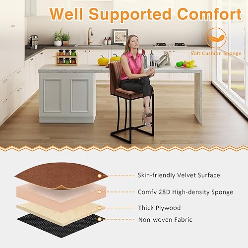 Miniatura 22 de LSSPAID Juego de 2 taburetes de bar de 24.8 pulgadas, modernos taburetes de bar tapizados de tela para mostrador, sillas de isla de cocina con patas