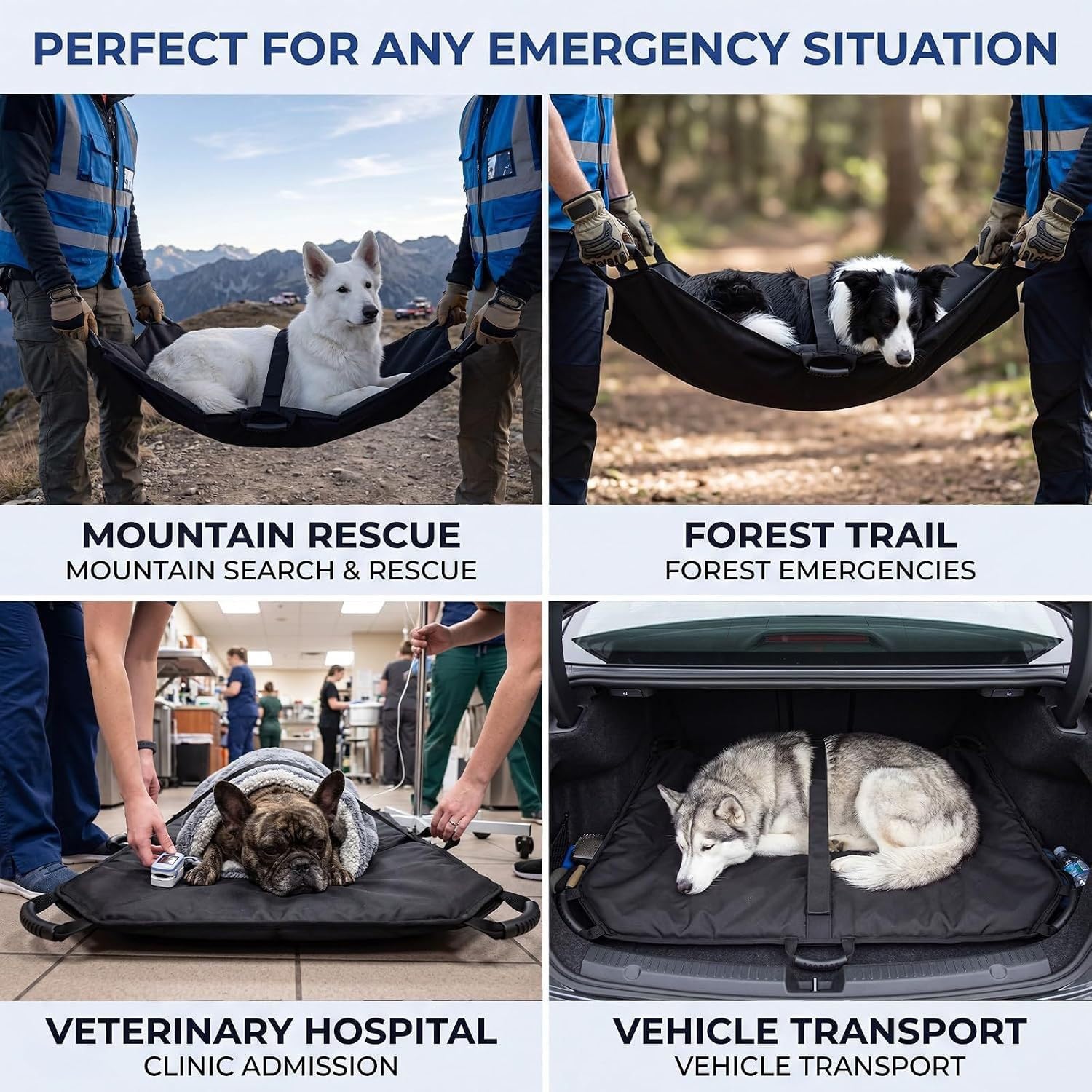 Rote Transporttrage for Hunde, Notfall-Tiergeschirr mit Sicherheitsgeschirr, langlebige, Faltbare Haustier-Nottrage for ältere Hunde mit Gelenkverletzungen, arthritische Hunde(Blue)