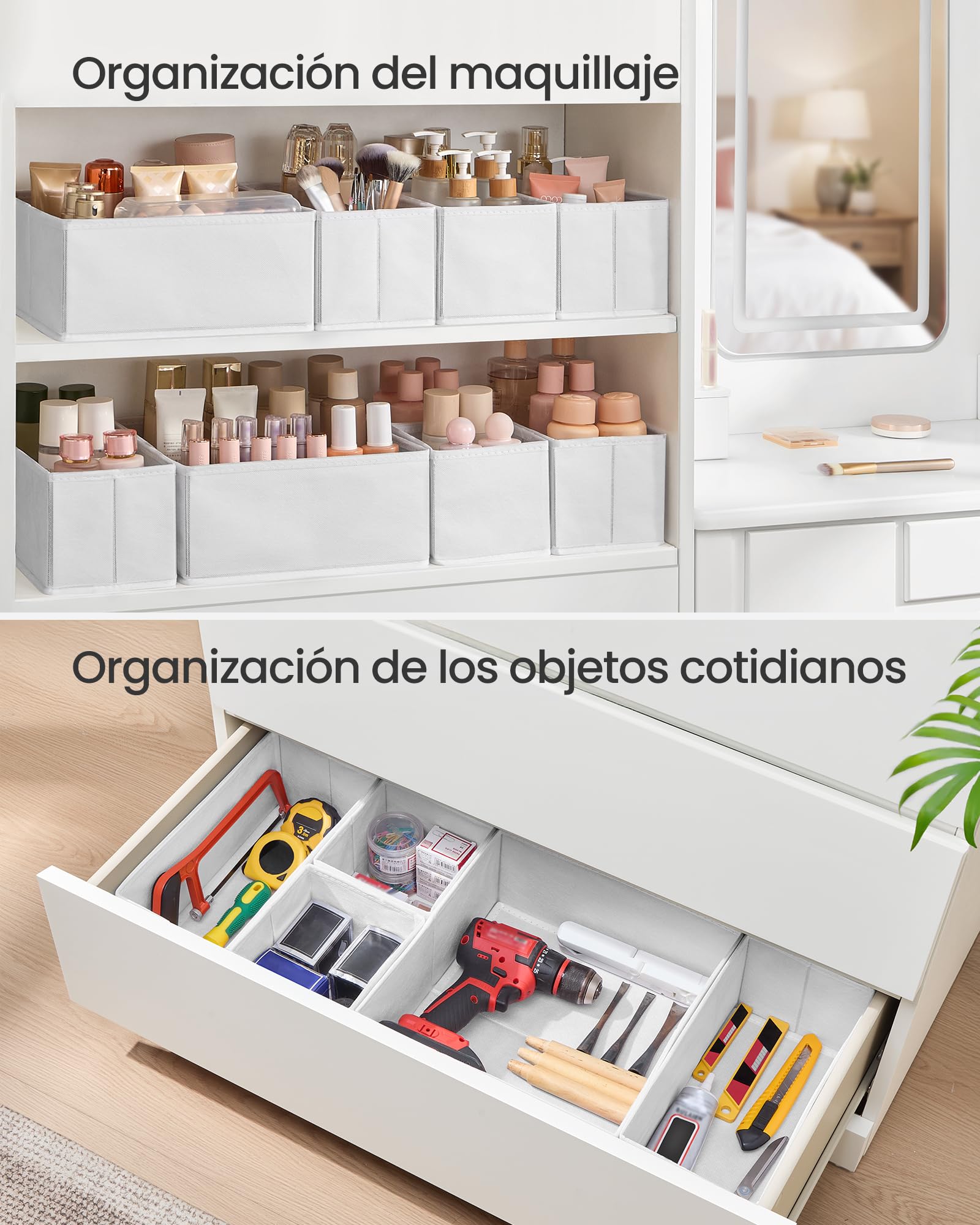 SONGMICS Separadores de Cajones, Organizadores de Tela Plegables, Juego de 12, Blanco Nube RDZ006W02