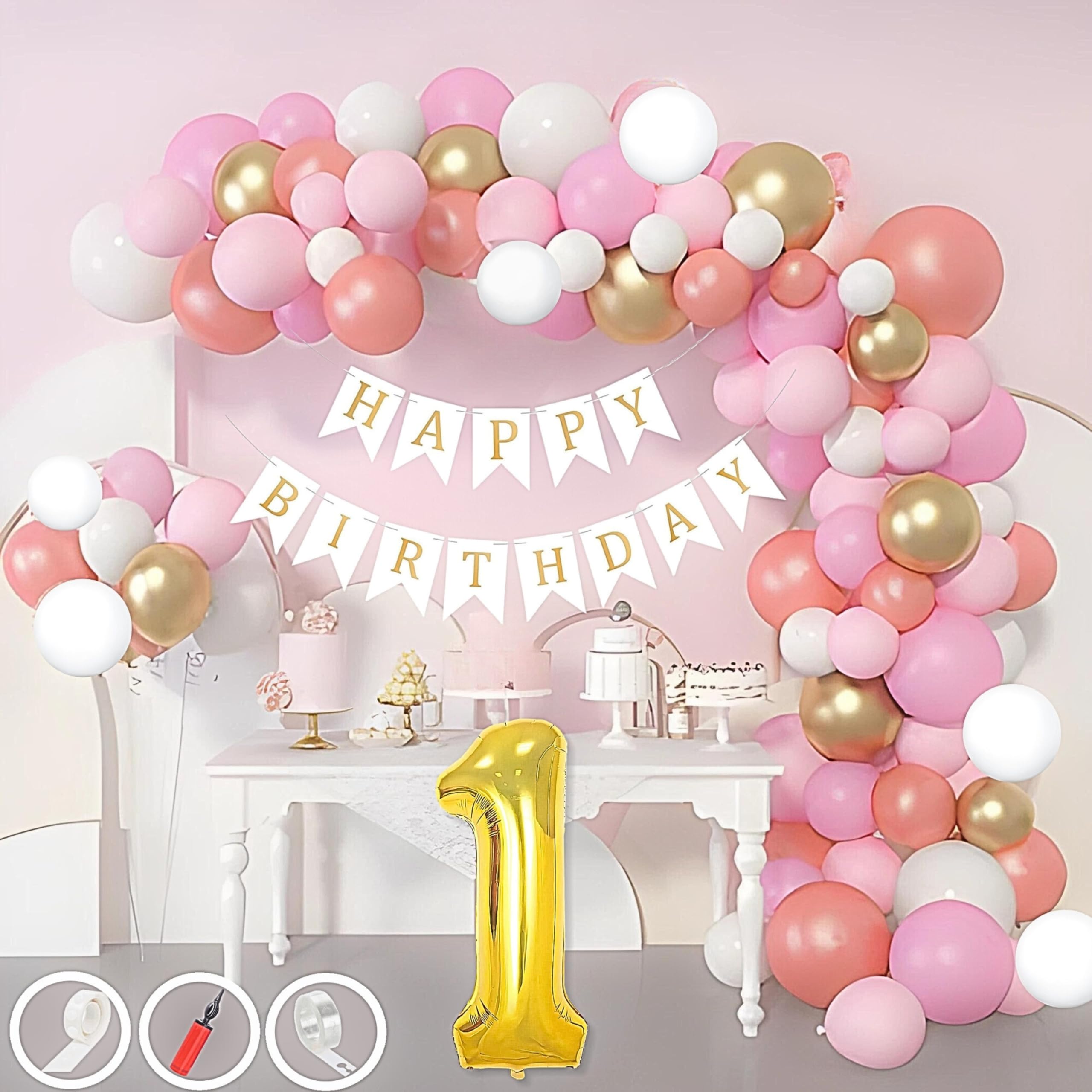 1st Birthday · Pink, White, Gold, Rose Gold