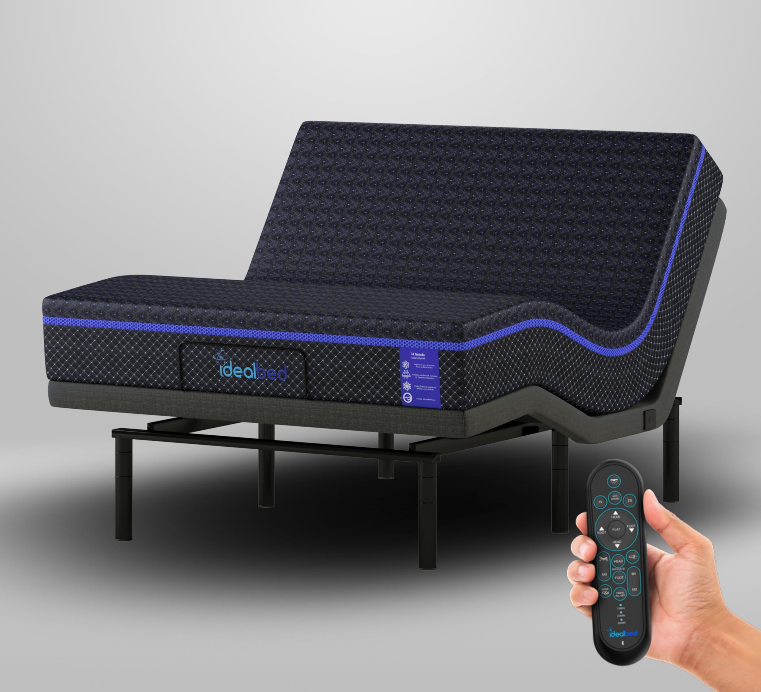 iDealBed S4 Nebula Luxury Hybrid Mattress + 5i Custom Adjustable Bed Sleep System, Comfort, Cooling & Support, Advanced Silent Operation, Wallhugger (