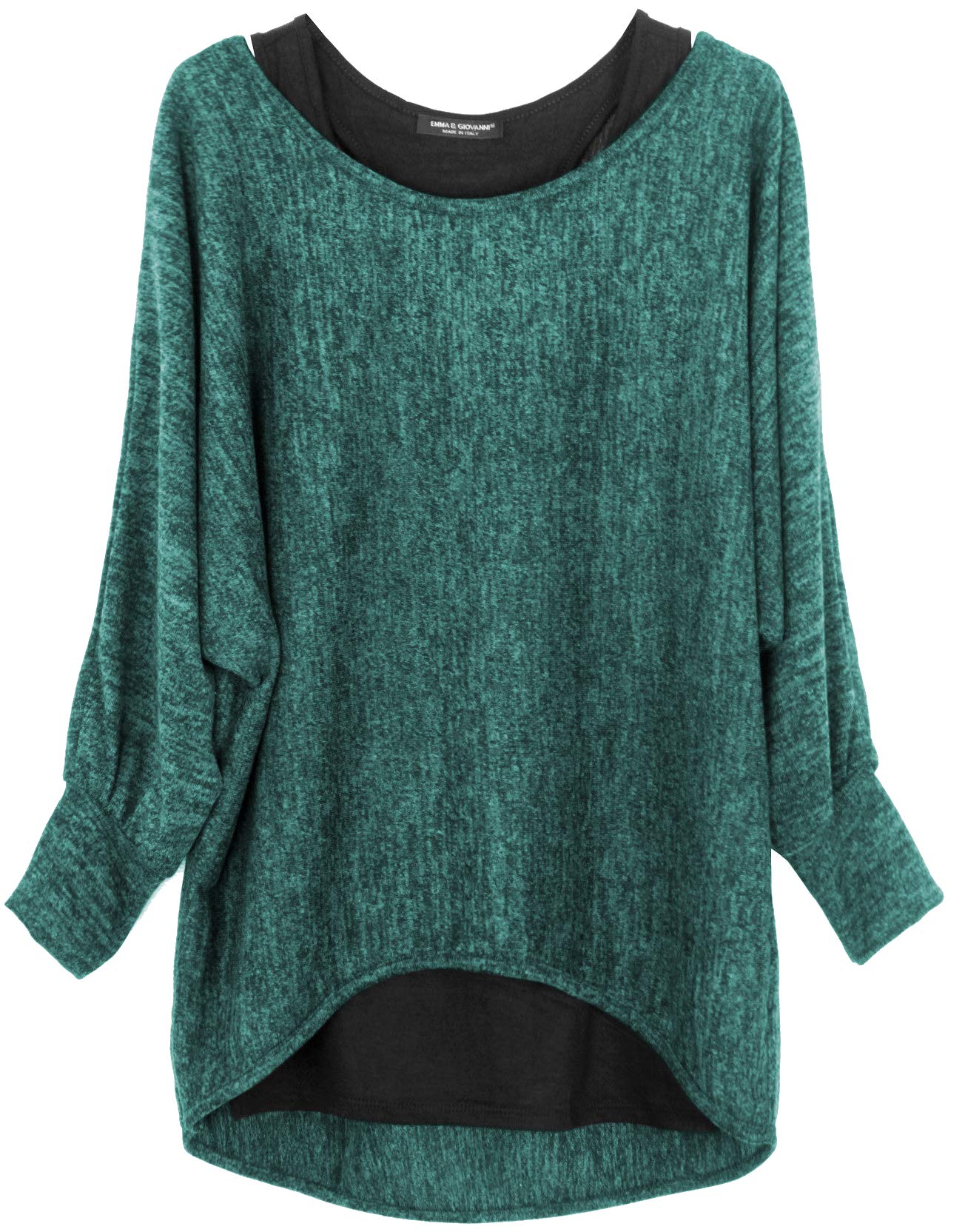 Emma & Giovanni - Damen Oversize Oberteile Tshirt/Pullover (2 Stück) / Made In Italy, M-L, Grün