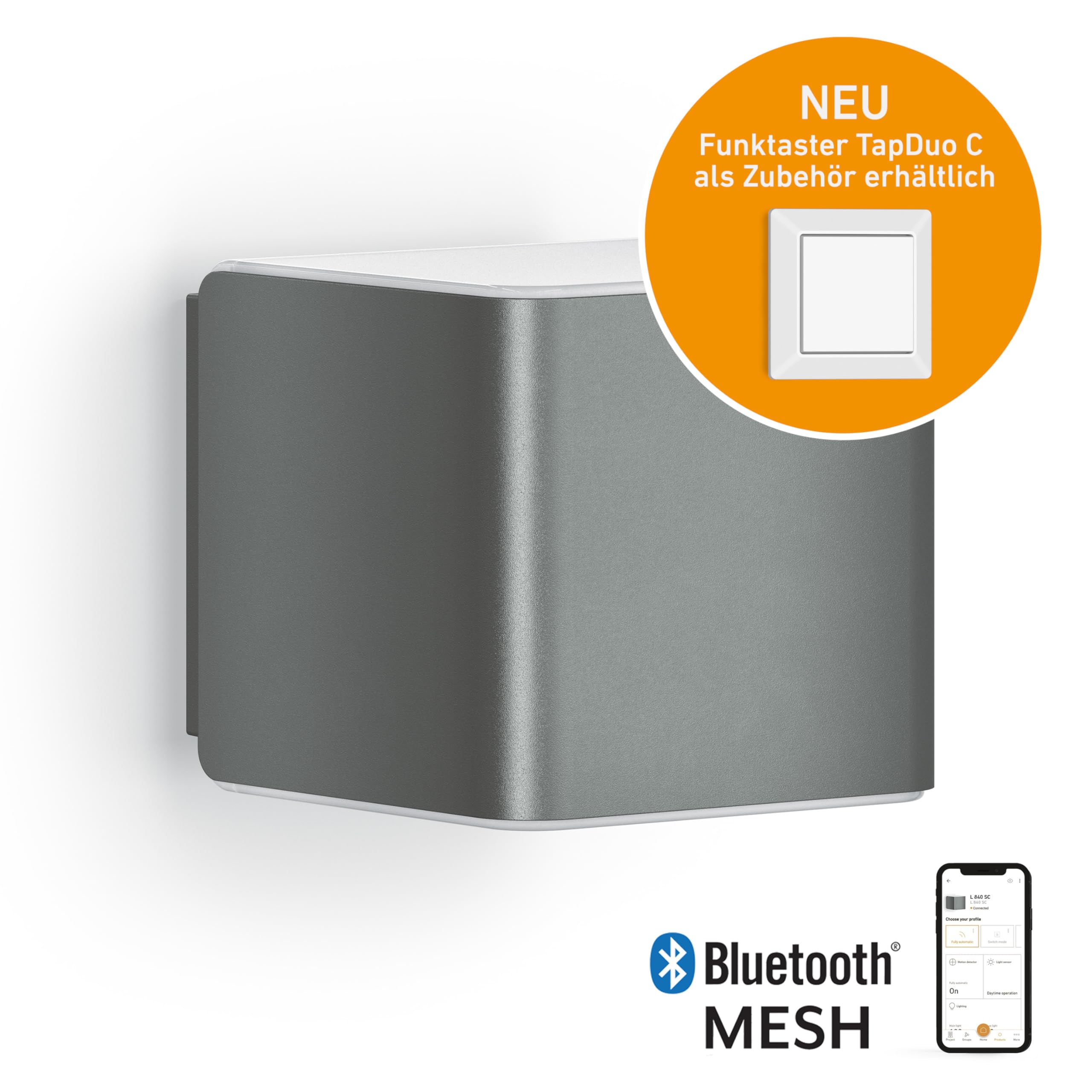 Steinel Applique murale L 840 SC, éclairage extérieur à LED, détecteur de mouvement 160°, connectable, peut être utilisée via app, anthracite