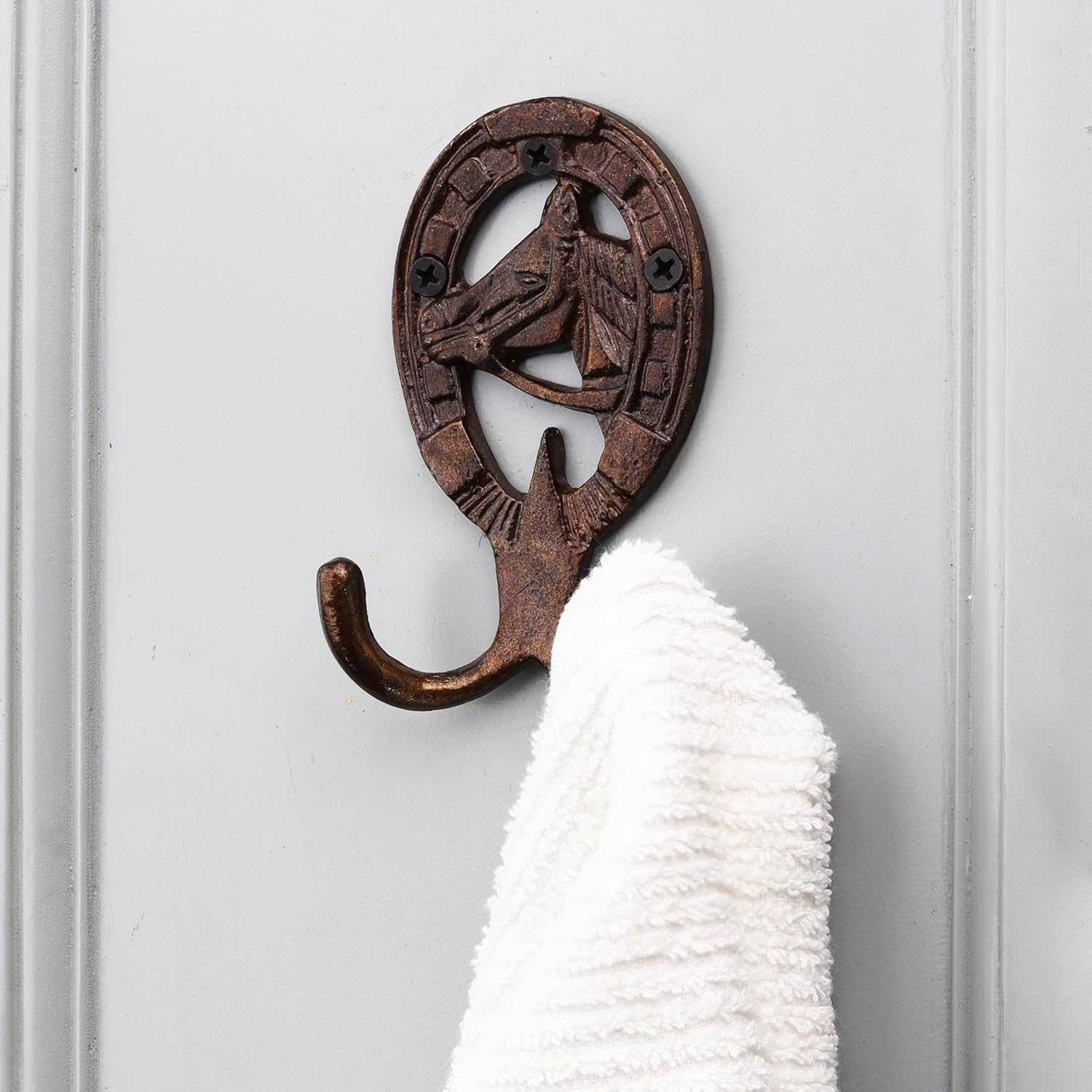 Indian Shelf 3 Pack Heavy Duty Horse Kids Hooks Double Prong Cast Iron Farmhouse Decorative Vintage Wall Hooks for Hanging Coats, Keys, Bags, Hats, Towels, Backpack, Purse, Robe