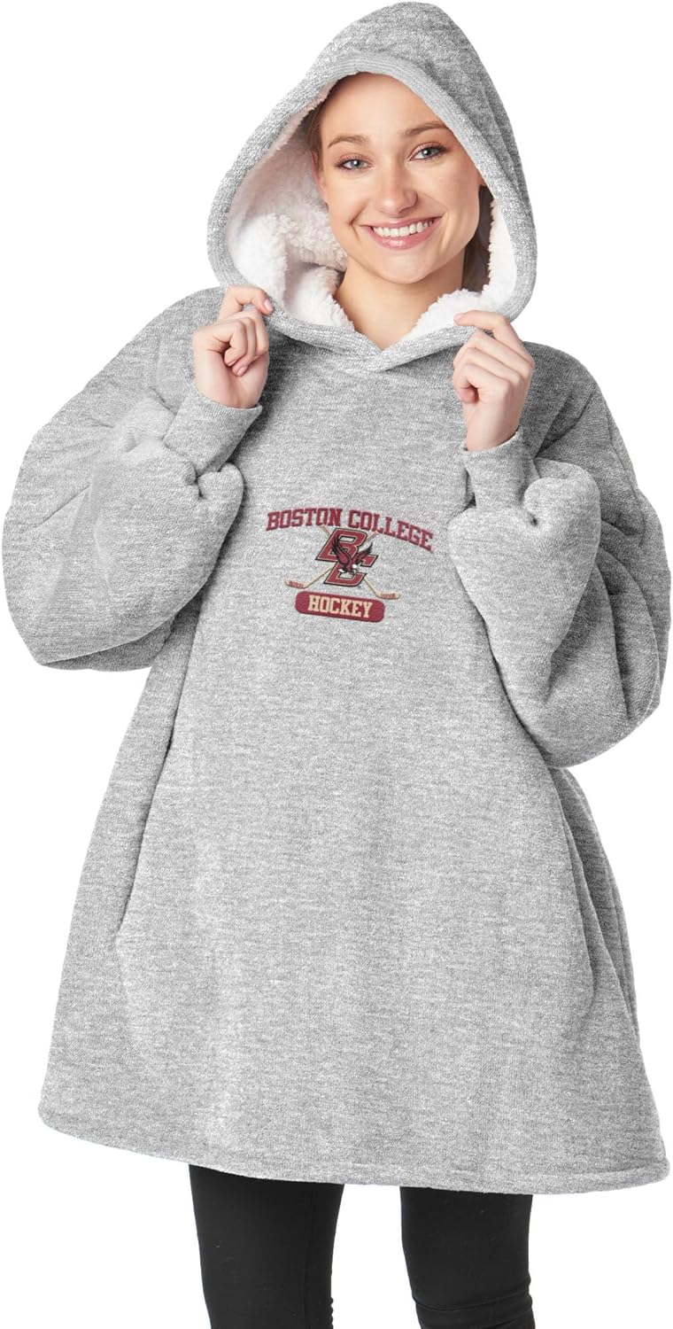 Northwest NCAA Boston College Eagles Hockey Hoodler Oversized Sherpa Pullover, Plush Wearable Blanket Sweatshirt, Soft Fleece with Front Pocket and Logo, One Size Fits Most