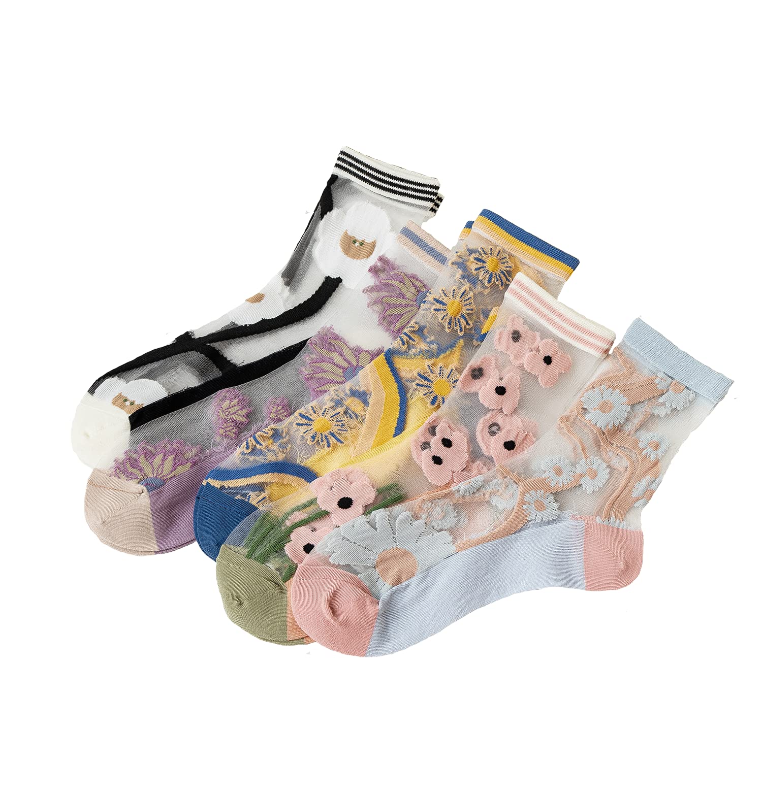 Vintage Sheer Socks,Summer Transparent Flower Ankle, Thin Mesh Lace Elastic Jacquard Glass Silk