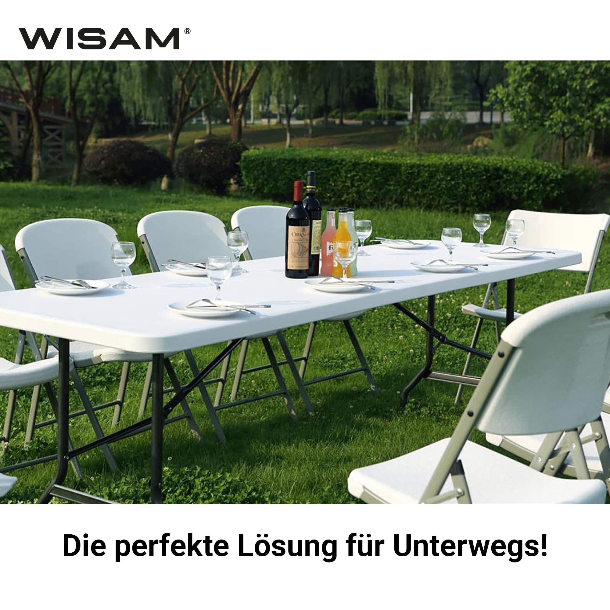 Wisam Tisch aus Kunststoff, Klapptisch Gartentisch Esstisch Campingtisch Koffertisch, klappbar 180cm, perfekt für Garten Balkon Camping