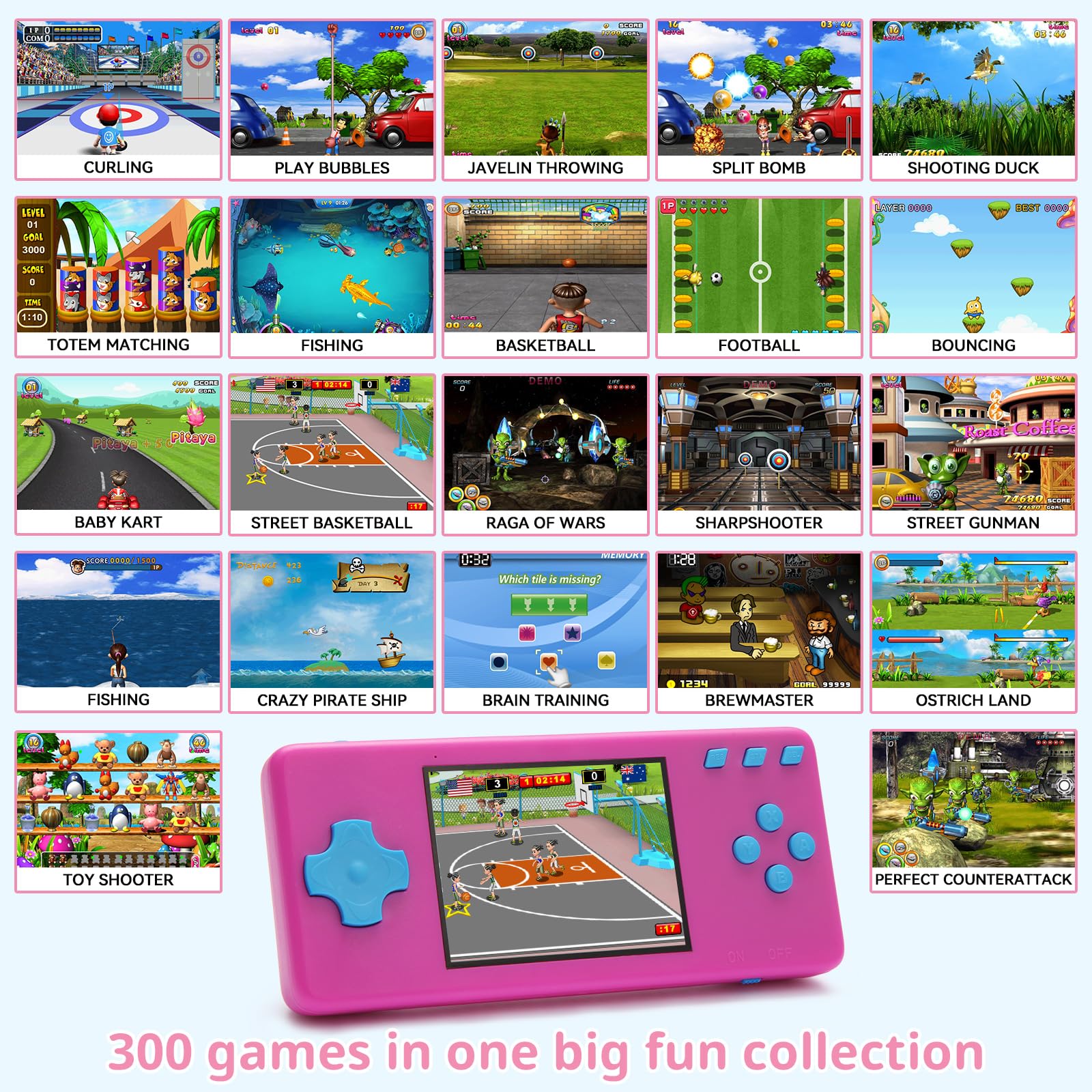 Console di gioco portatile, console portatile per videogiochi con giochi retrò, schermo da 3,2 pollici, batteria ricaricabile, cuffie integrate e fiocco integrato, regalo di Natale per bambini (viola