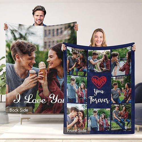Miniatura 9 de MeMoShe Regalos para novio, manta personalizada de doble cara con fotos para novia, marido, esposa, regalos personalizados de franela con imágenes